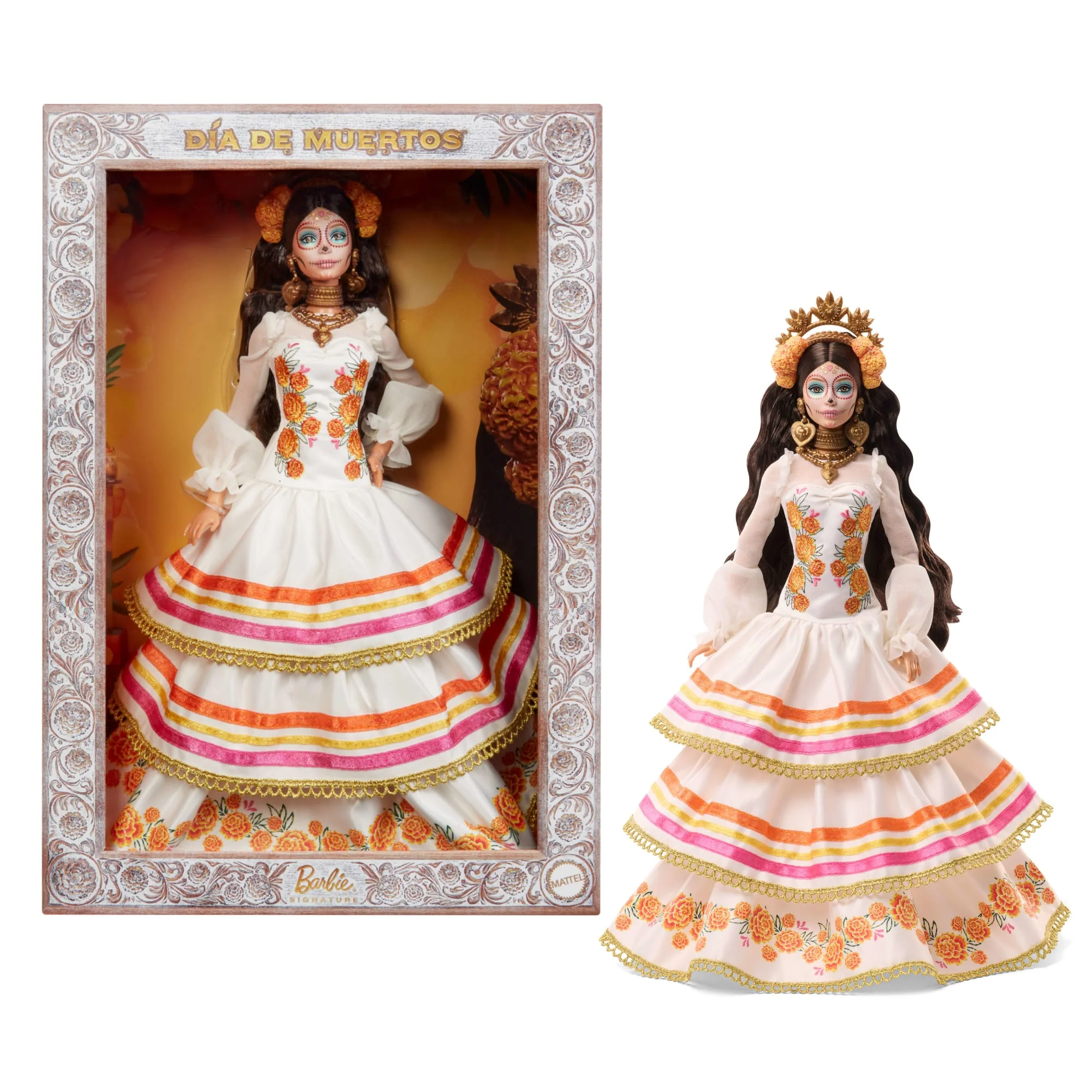 Barbie Signature Día De Muertos 2025 Κούκλα Με Εκρού Φόρεμα Με Βολάν