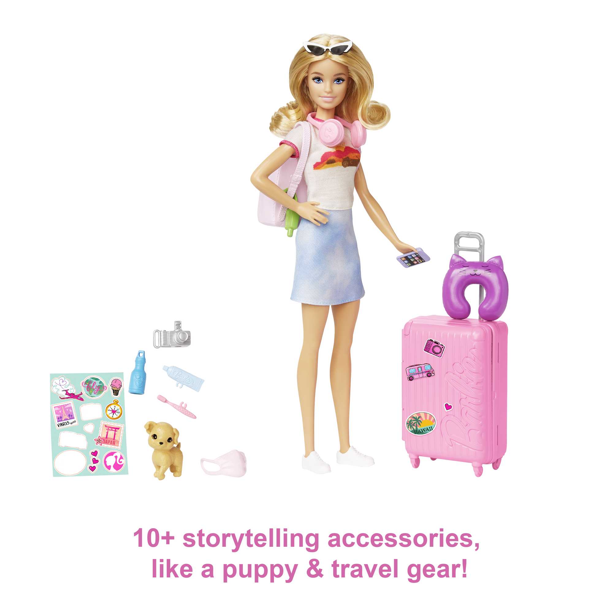 Barbie Doll And Accessories, 'Malibu' Travel Set With Puppy And 10+ Pieces Including Working Suitcase - Image 3