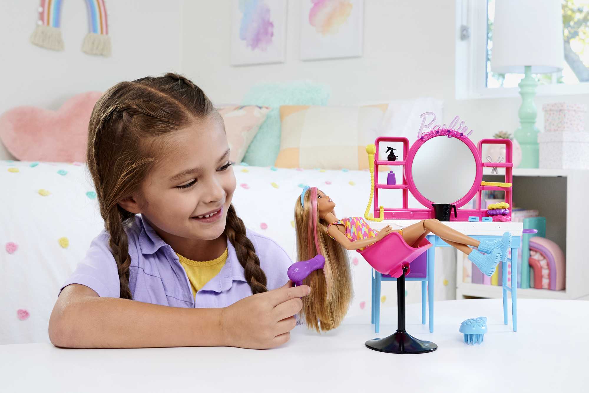 Conjunto De Juego De Muñeca Barbie Y Peluquería, Pelo Que Cambia De Color - Image 2