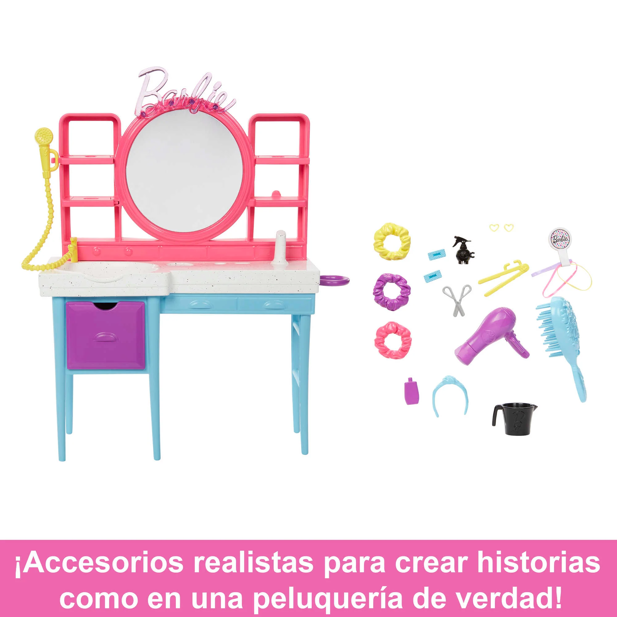 Conjunto De Juego De Muñeca Barbie Y Peluquería, Pelo Que Cambia De Color - Image 5