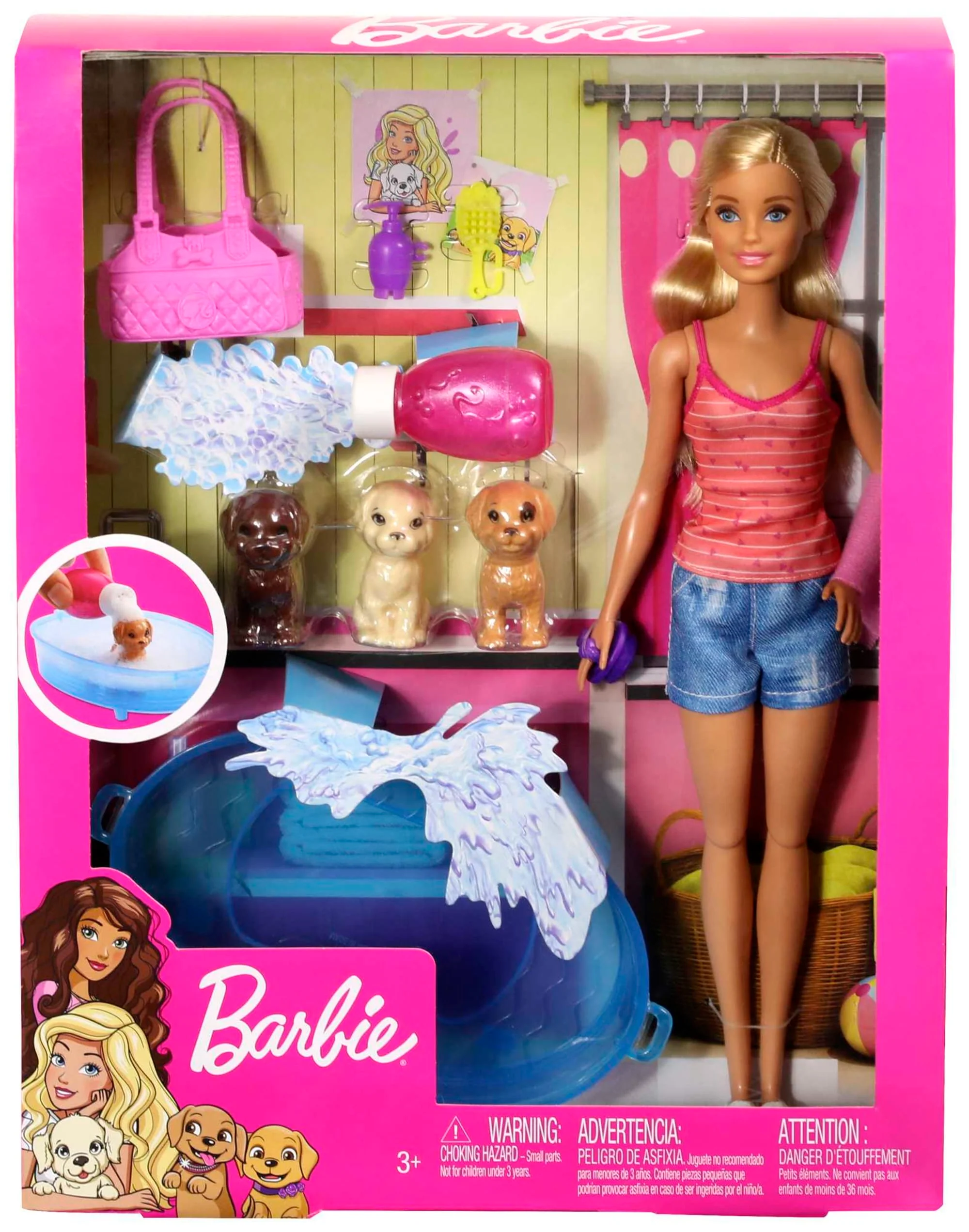 Barbie Doll, Blonde, And Playset With 3 Puppies, Bathtub And Accessories - Image 6