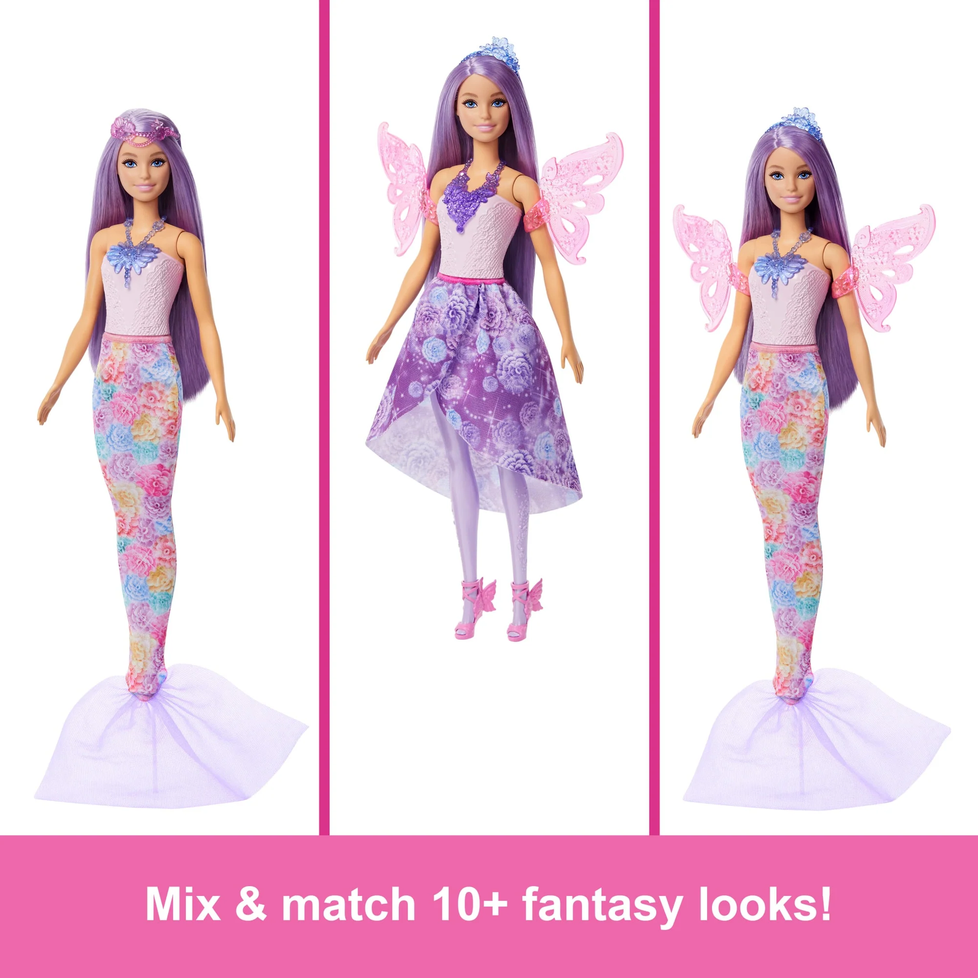 Barbie Doll Fantasy Fashion Pack With Accessories Including Mermaid Tail, Fairy Wings, & Necklaces - Image 3