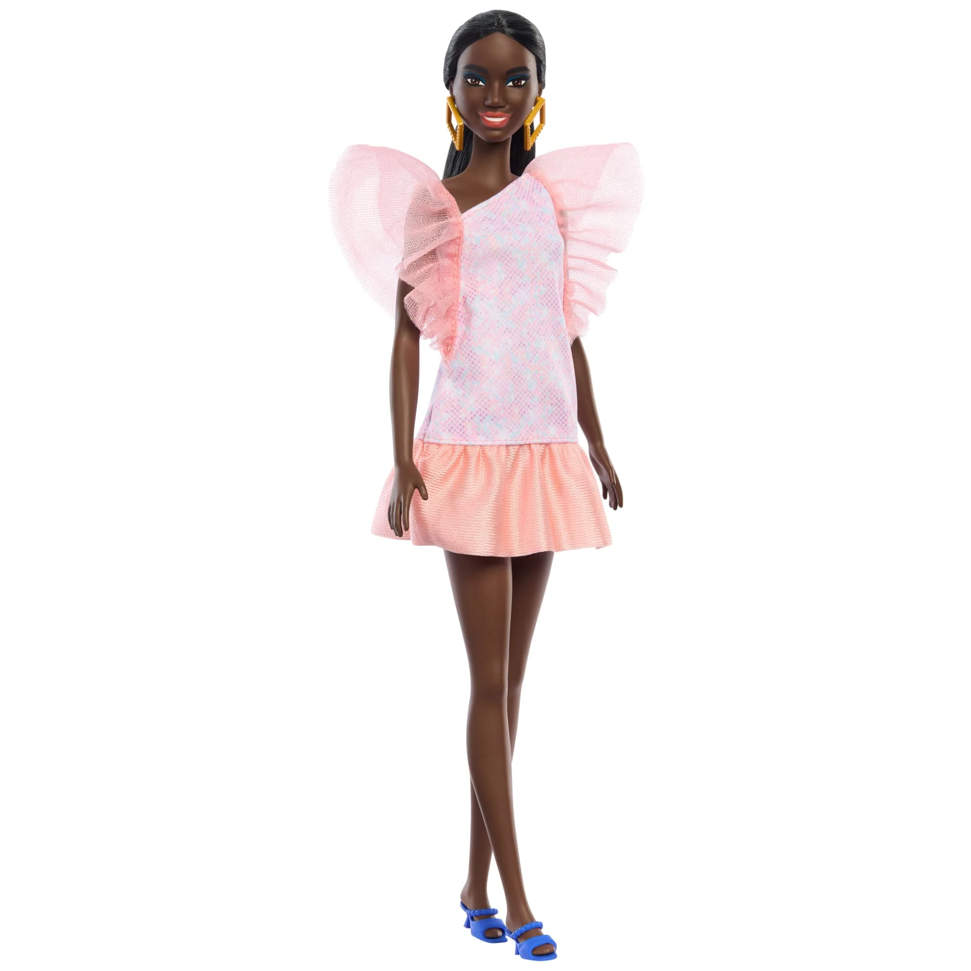 Barbie Fashionistas Puppe Nr. 216 Mit Großem Körperbau, Schwarzen Glatten Haaren Und Apricotfarbenem Kleid, 65-Jähriges Jubiläum - Image 4