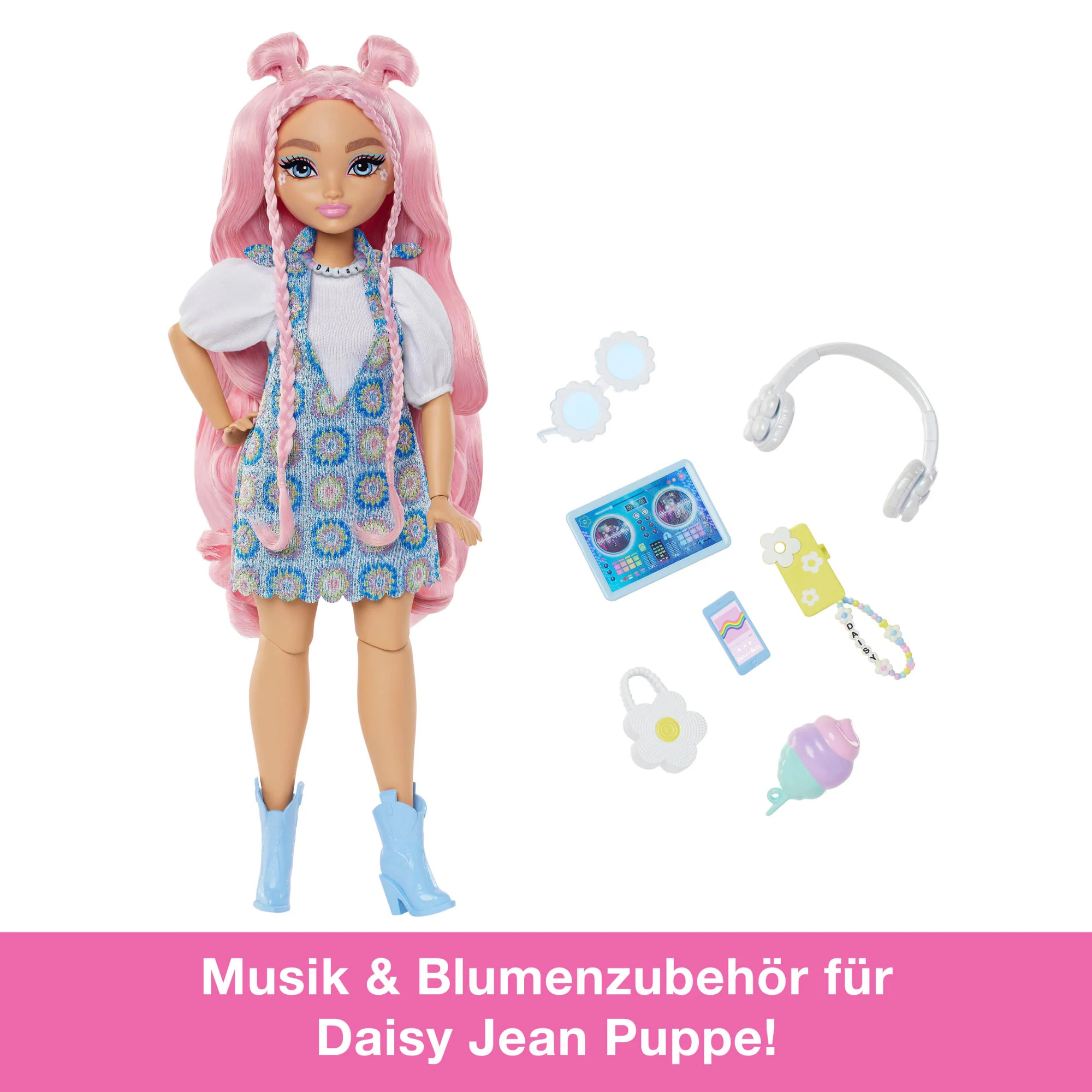 Barbie Dream Besties Daisy Jean-Modepuppe Mit 9 Zubehörteilen Zum Thema DJ Und Musik - Image 3