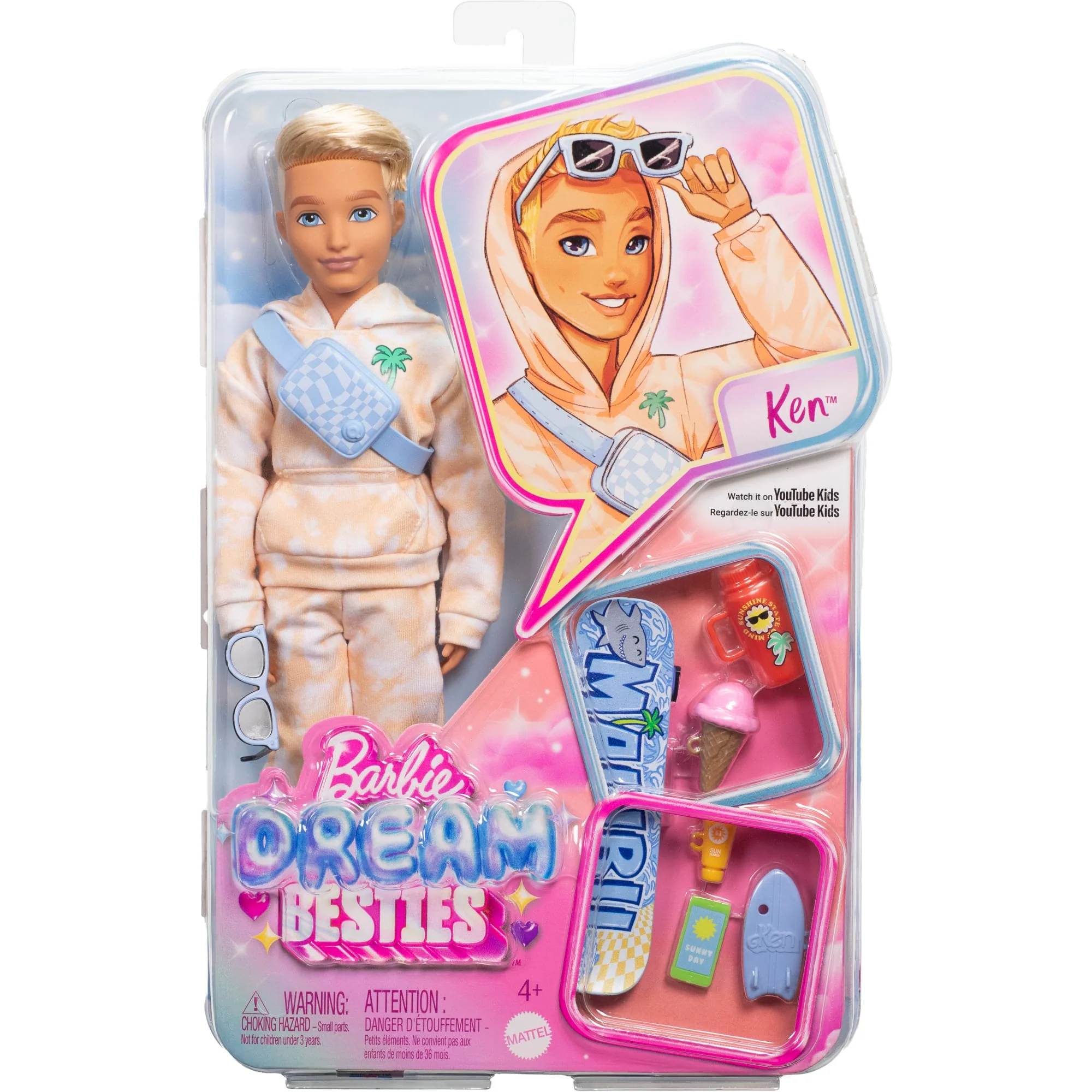 Muñeco De Moda Ken De Barbie Dream Besties Con 9 Accesorios Temáticos De Verano Y Monopatín - Image 6