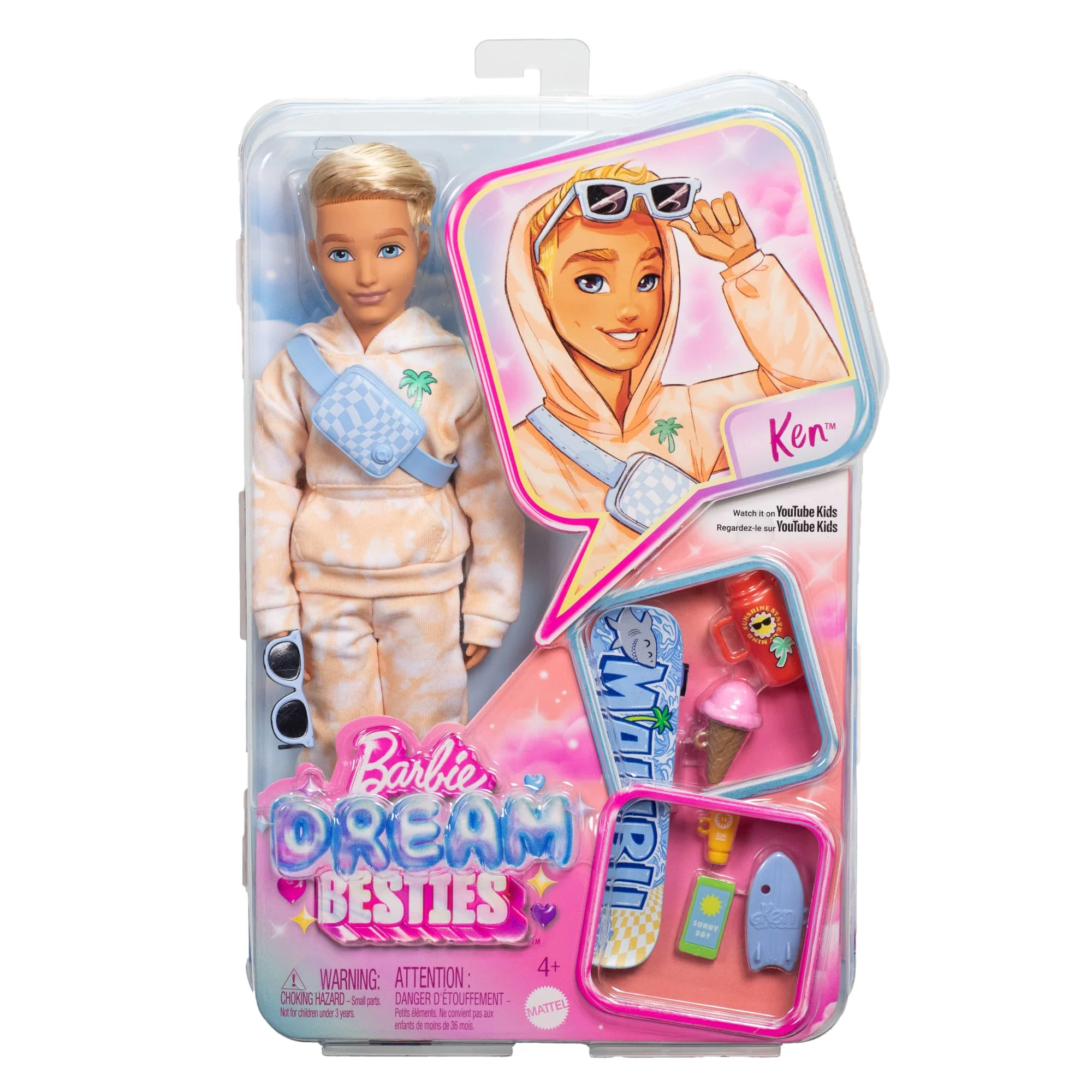 Barbie Dream Besties Ken-Modepuppe Mit 9 Zubehörteilen Zum Thema Sommer Und Skateboard - Image 6