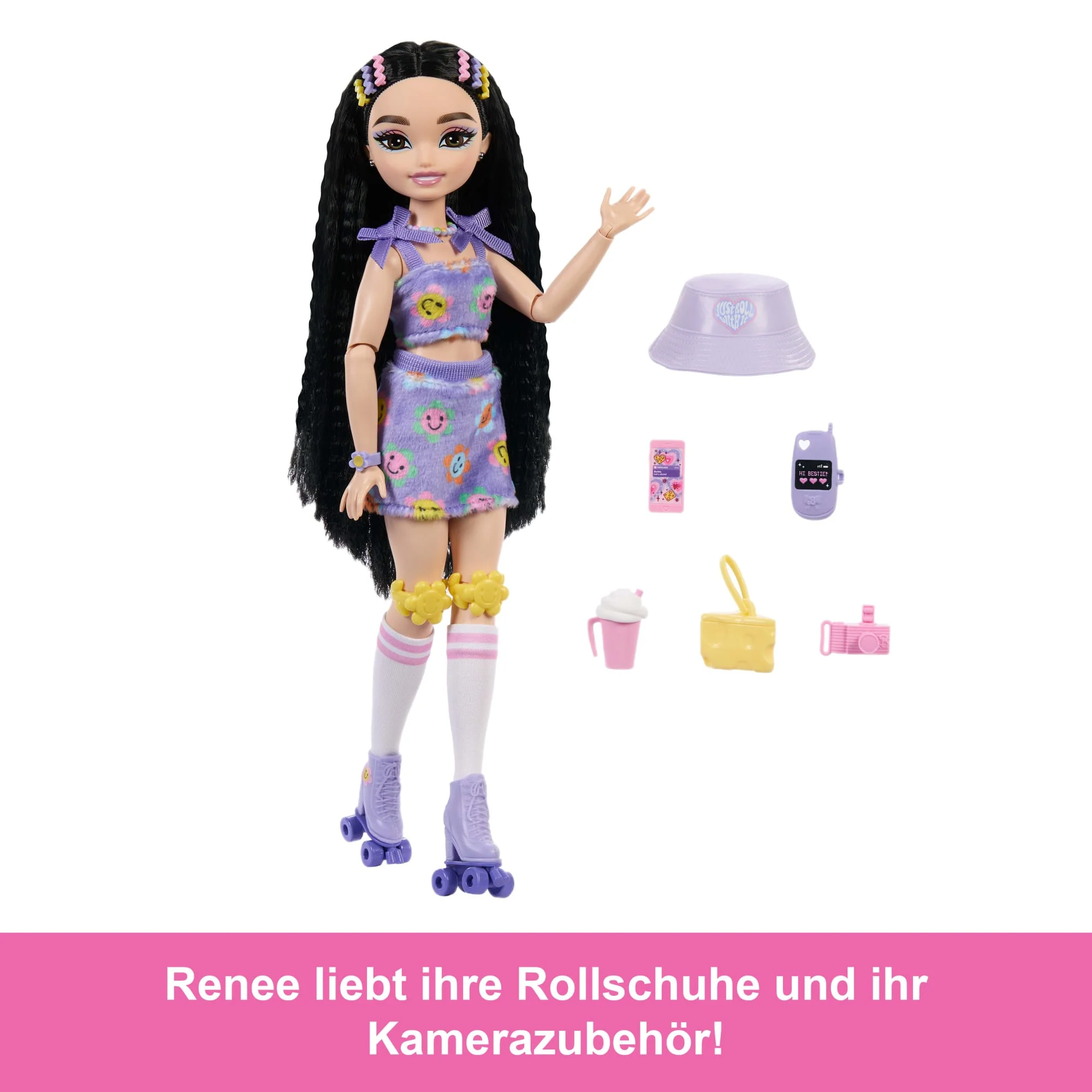 Dream Besties Barbie Renee“ Rollschuh-Modepuppe Mit 12 Zubehörteilen Zum Thema Video Und Essen - Image 2