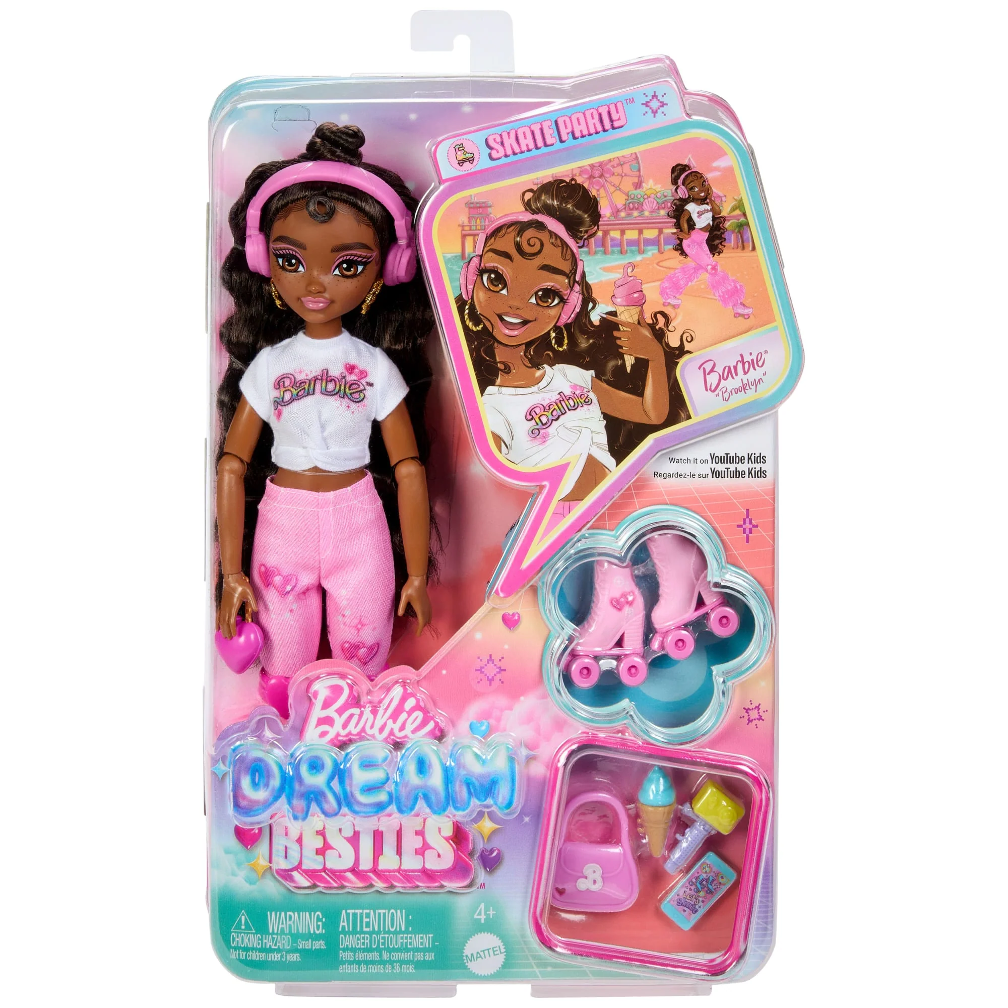 Dream Besties Barbie “Brooklyn” Roller Skating Fashion Doll With 9 Music & Video Themed Accessories - Image 6