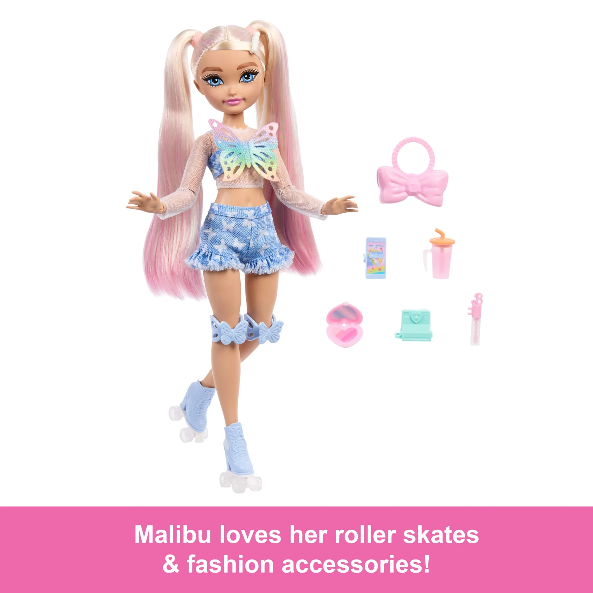 Dream Besties Barbie “Malibu” Roller Skating Fashion Doll With 9 Makeup Themed Accessories - Image 4
