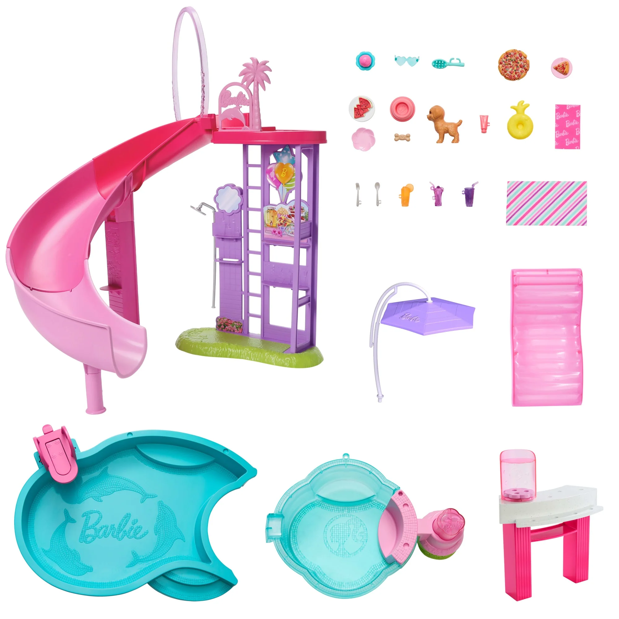 Barbie Dream Pool Playset With Slide & Bubbling Hot Tub, 20+ Accessories Including Pet, Floaties & More - Image 2