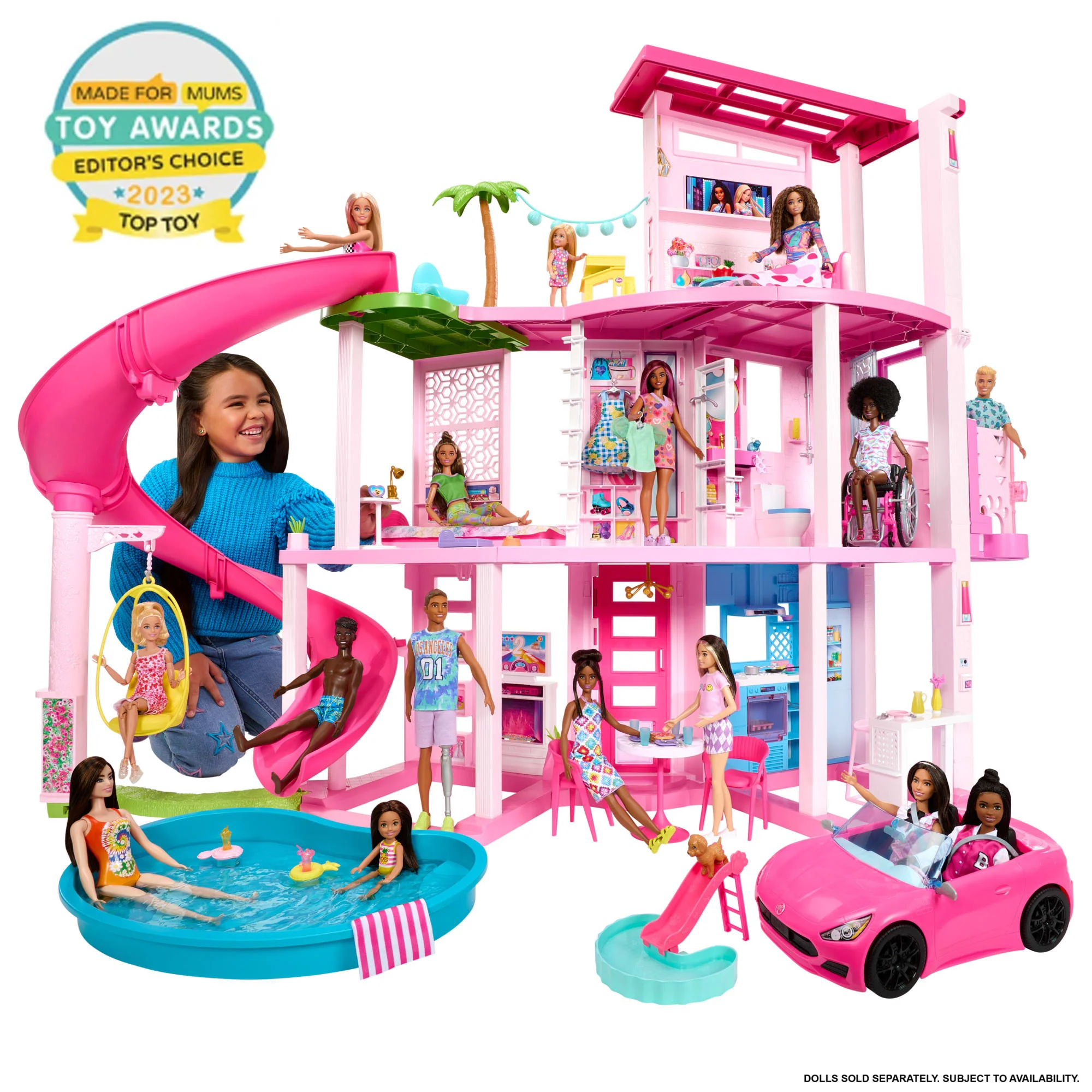 Barbie Dreamhouse, 75+ Pieces, Pool Party Doll House With 3 Story Slide - Image 2