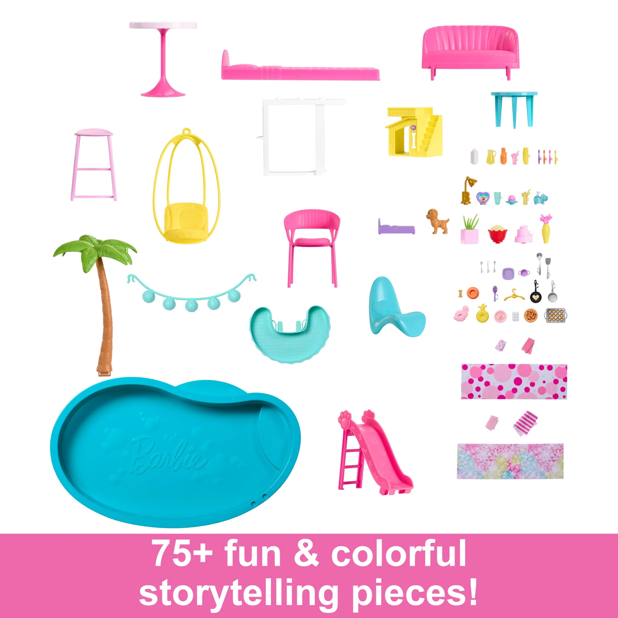 Barbie Dreamhouse, 75+ Pieces, Pool Party Doll House With 3 Story Slide - Image 3