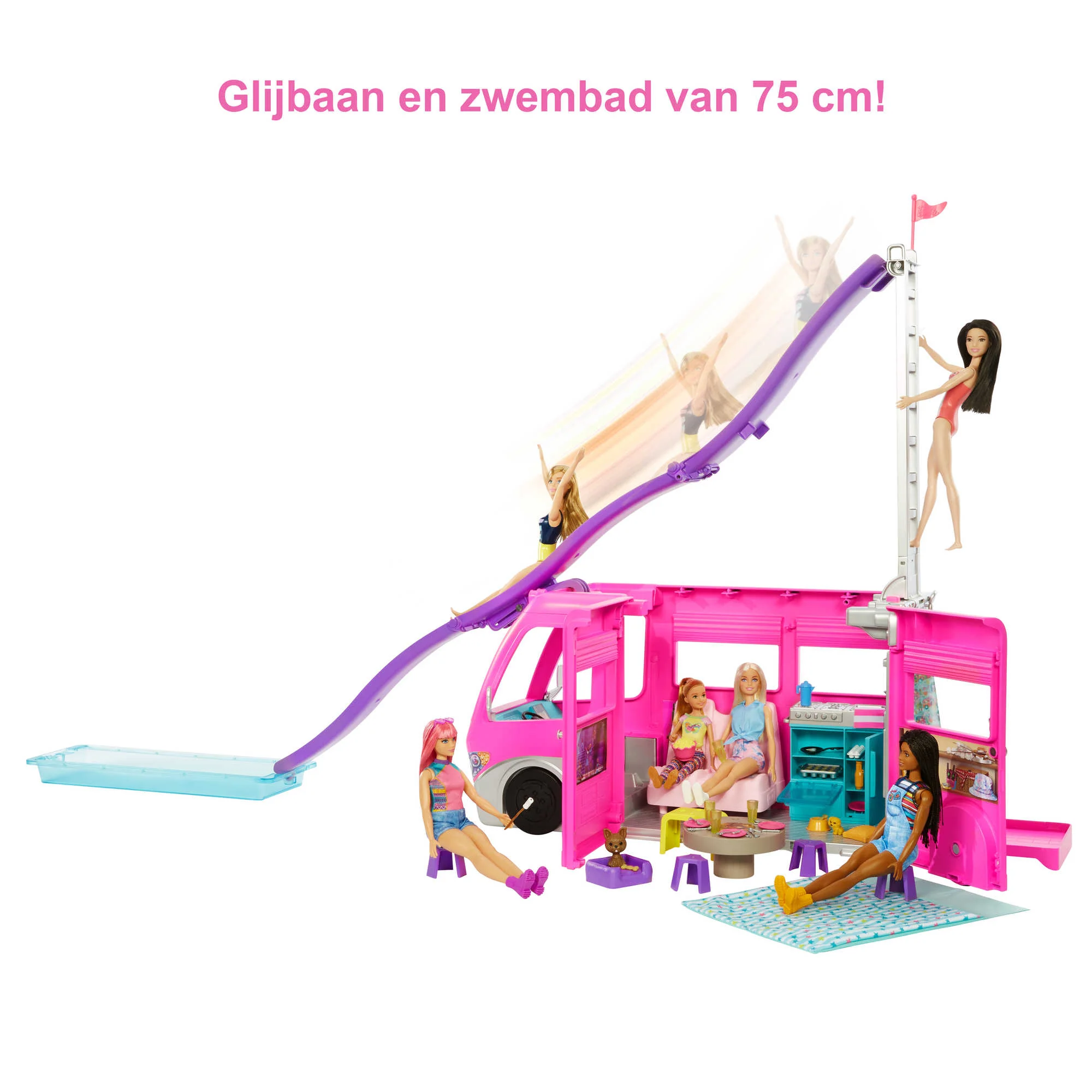 Barbie Dreamcamper, Ruim 73 Cm Hoog Met Zwembad, Glijbaan En Meer Dan 60 Accessoires - Image 4