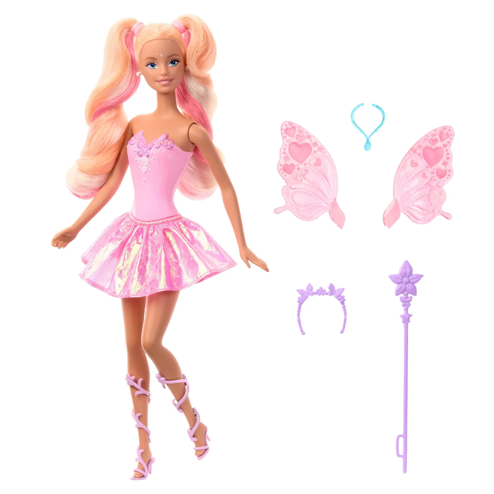 Barbie Fantasy Feenpuppe Mit Farbwechsel-Flügeln Und -Outfit, Spielzeugzauberstab Mit Schwamm Und Mode-Accessoires - Image 5