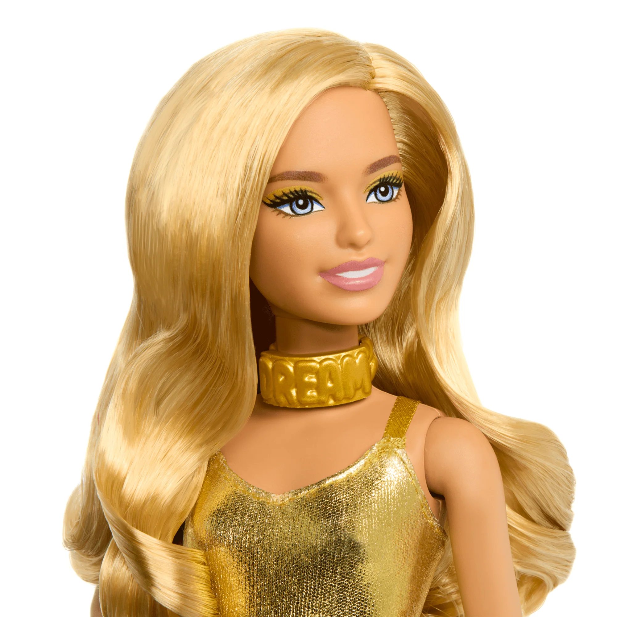 Barbie Fashionistas Puppe #222, Petite Körpergröße, Welliges Blondes Haar, Goldener Jumpsuit, 65. Jubiläum - Image 3