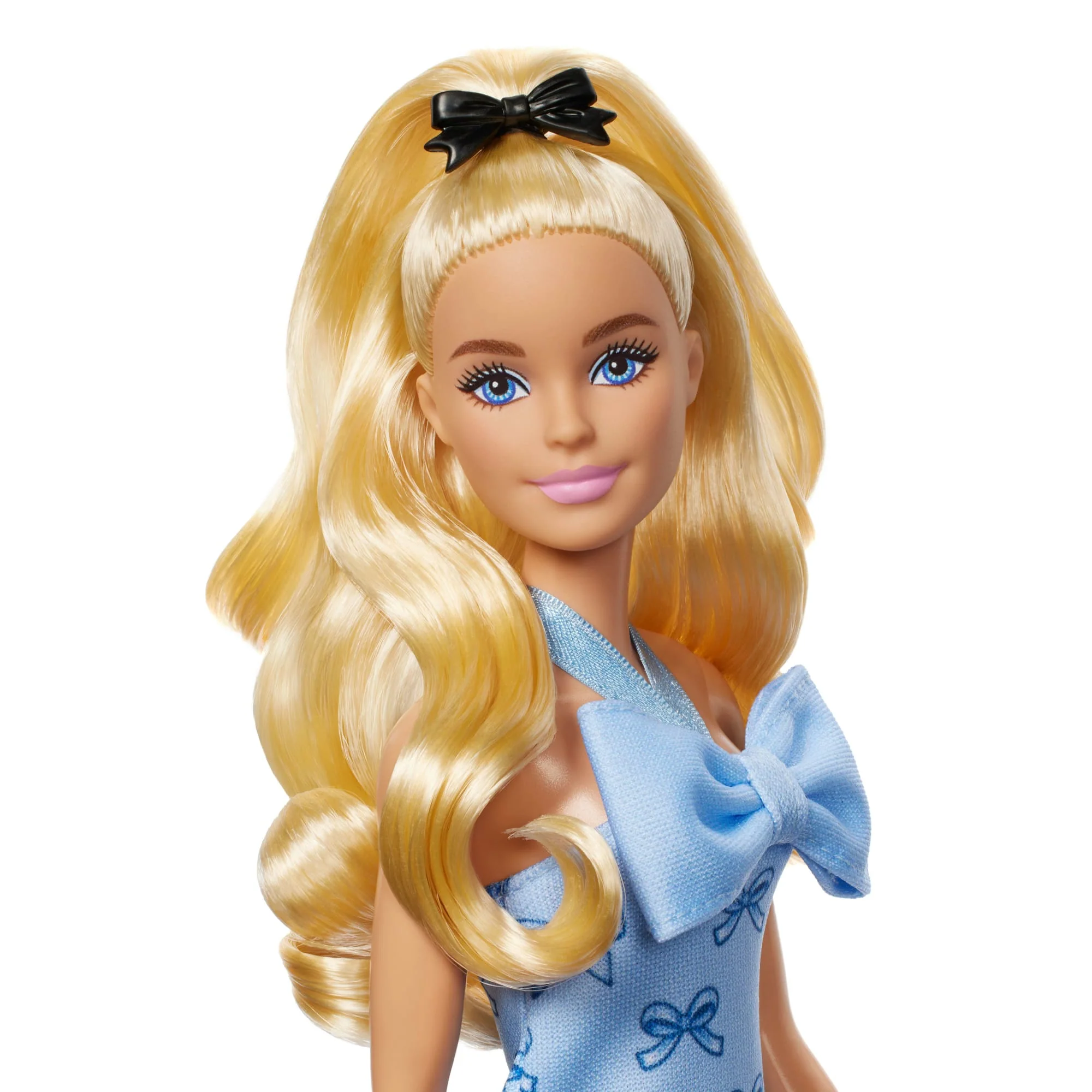 Barbie Fashionistas Doll #237 in Blue Bow Halter Dress, Blonde Ponytail With Bow Accessory - Image 2