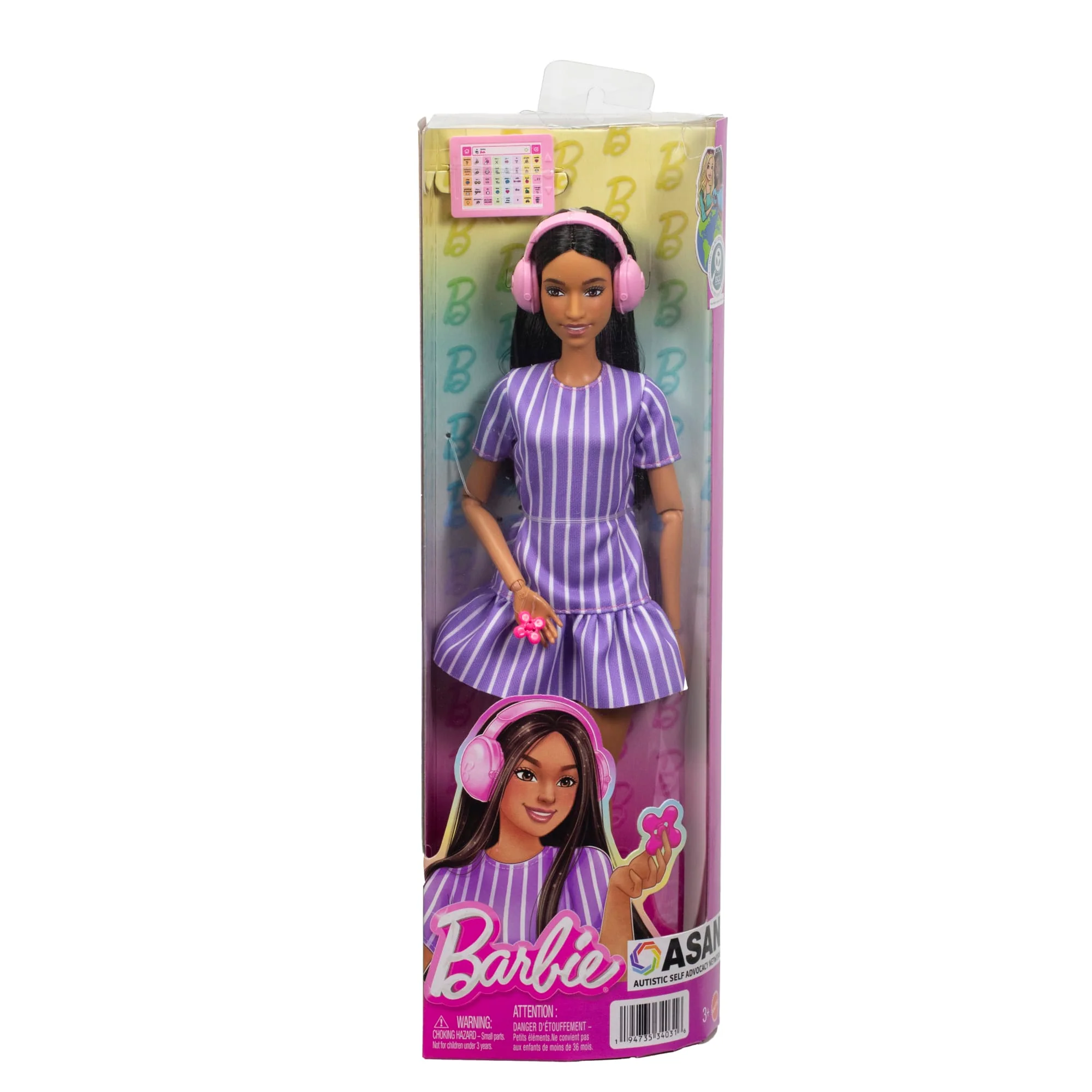 Barbie Fashionistas Doll #245 in Purple Striped Dress, Autistic Barbie With Accessories - Image 6