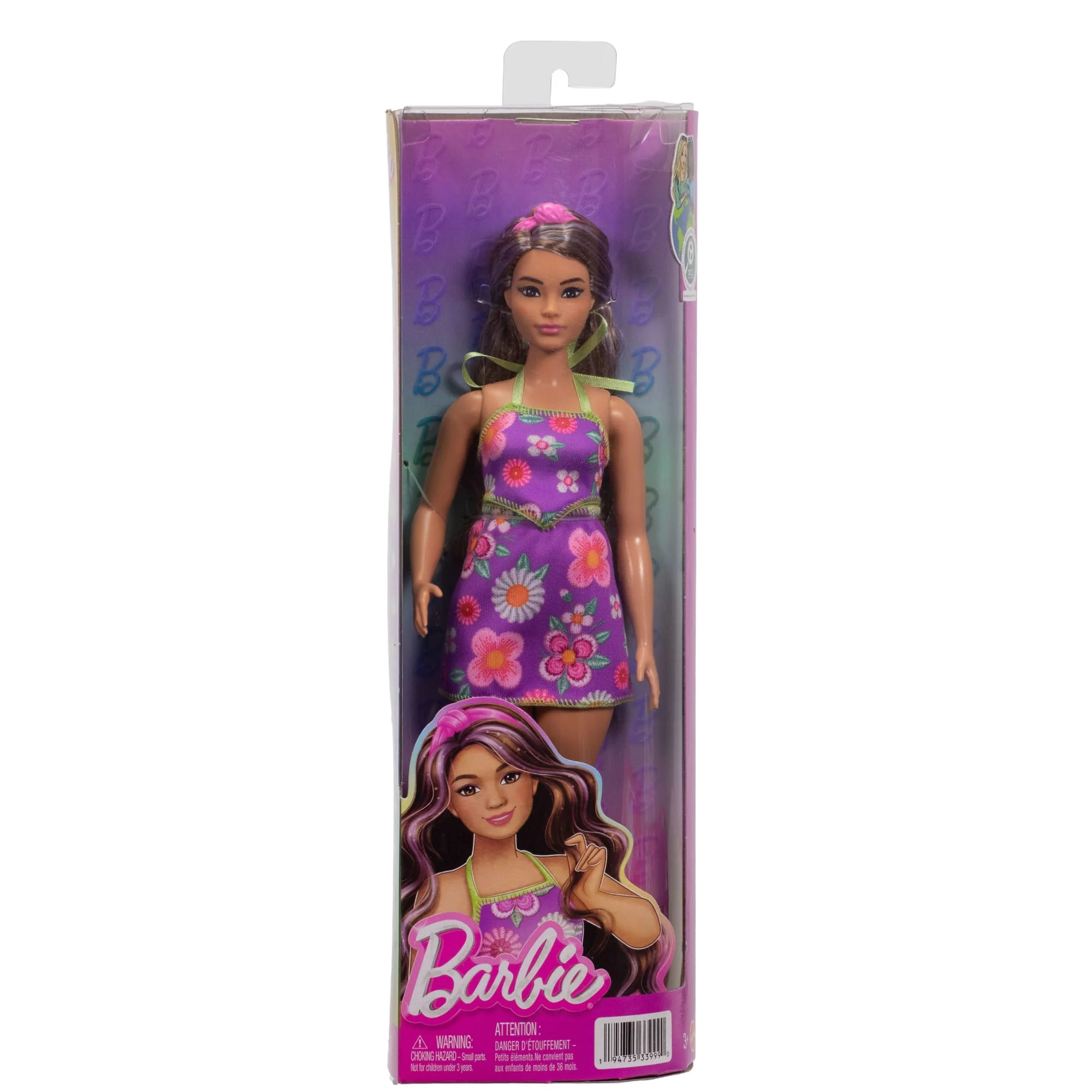 Barbie Fashionistas Doll #244 With Floral Halter Dress, Purple-Streaked Brown Hair - Image 6