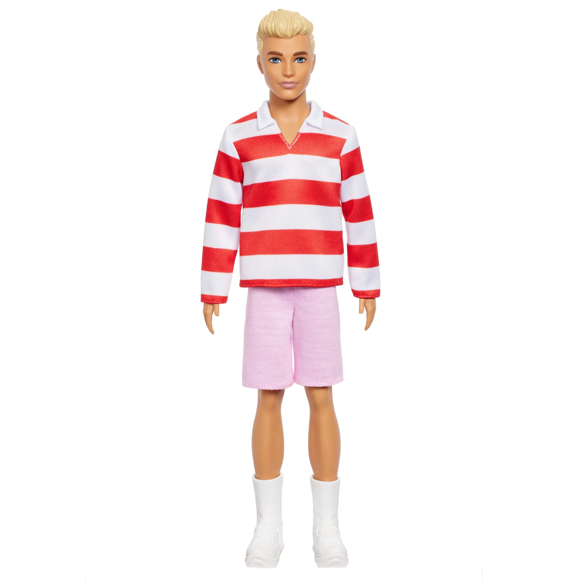 Barbie Fashionistas Ken-Puppe Nr. 241 in Rot-Weiß Gestreiftem Oberteil Und Rosafarbener Kurzer Hose Mit Weißen Sneakern, Blond - Image 4
