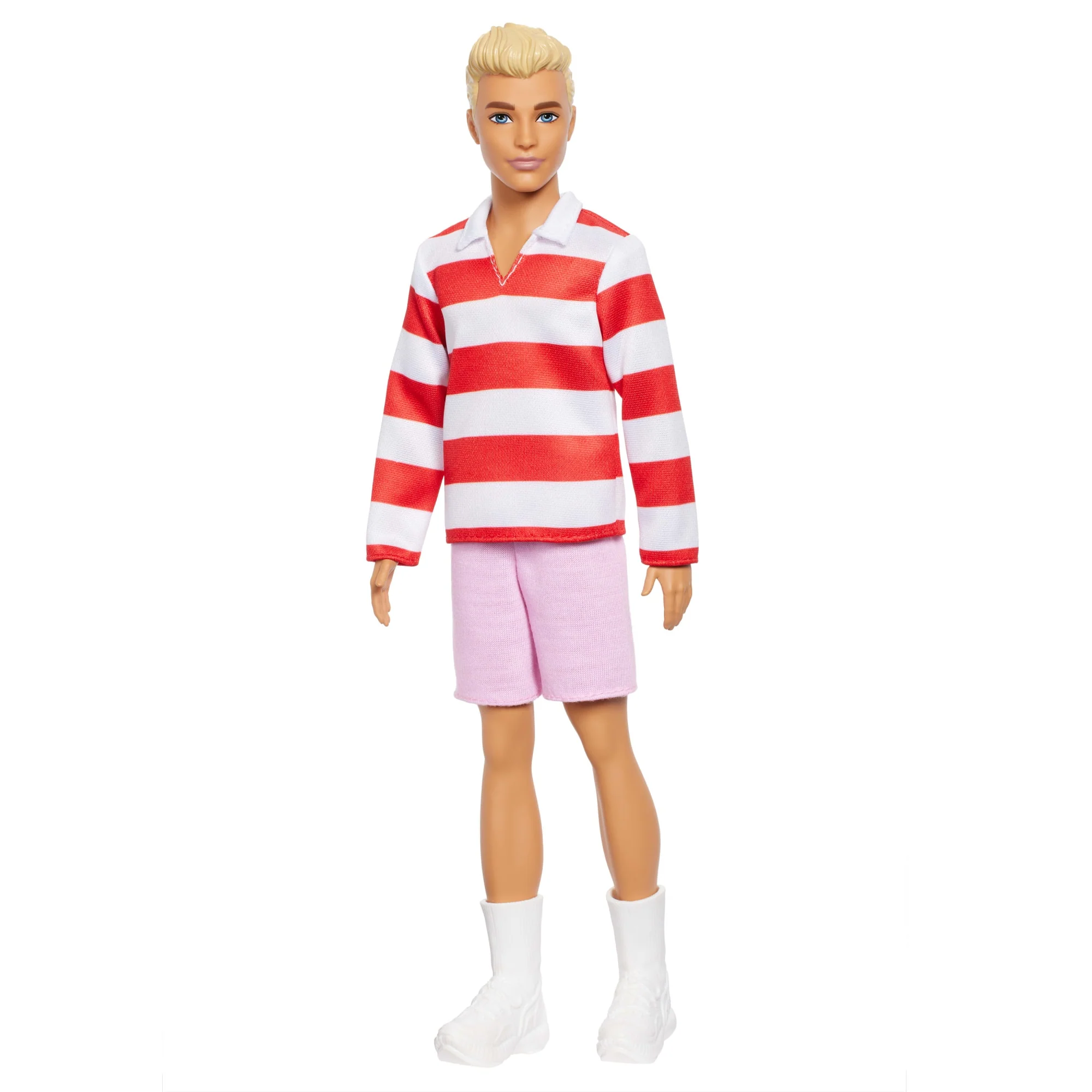 Barbie Fashionistas Ken-Puppe Nr. 241 in Rot-Weiß Gestreiftem Oberteil Und Rosafarbener Kurzer Hose Mit Weißen Sneakern, Blond - Image 5