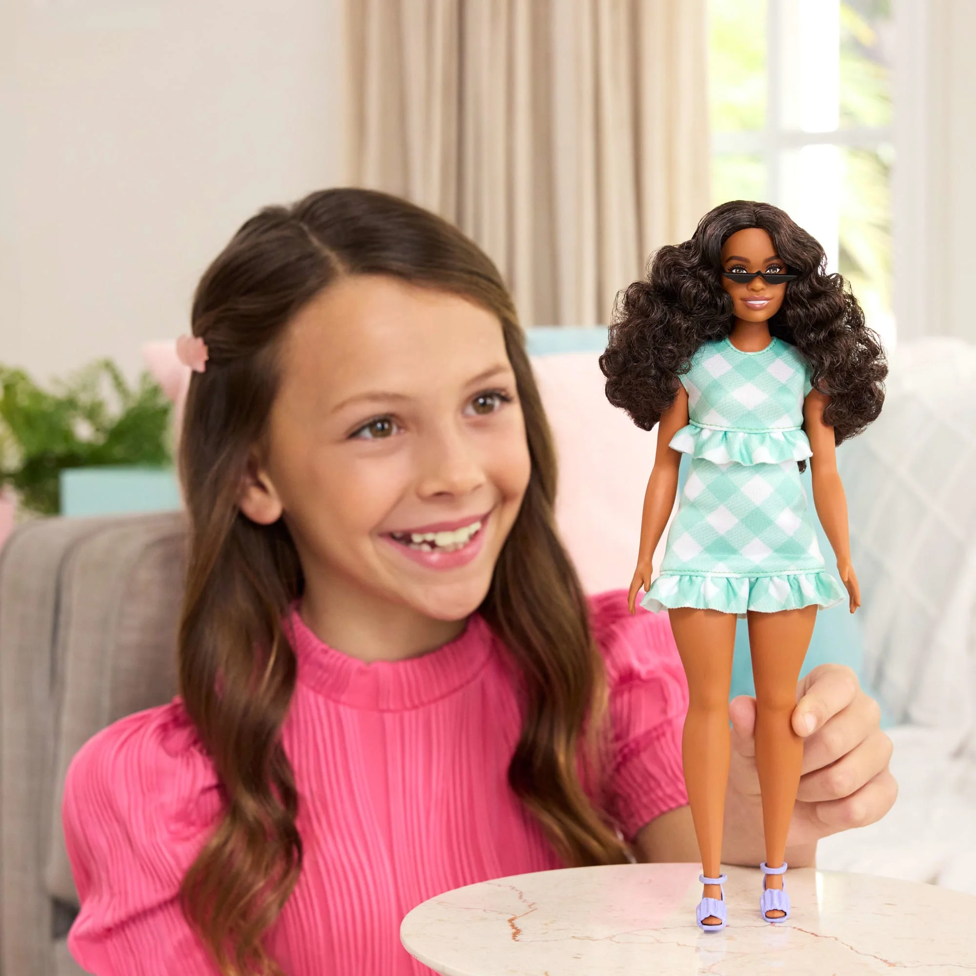 Barbie Fashionistas Lalka #240 Brązowe włosy i sukienka zielona kratka Zabawka 3+ - Image 2