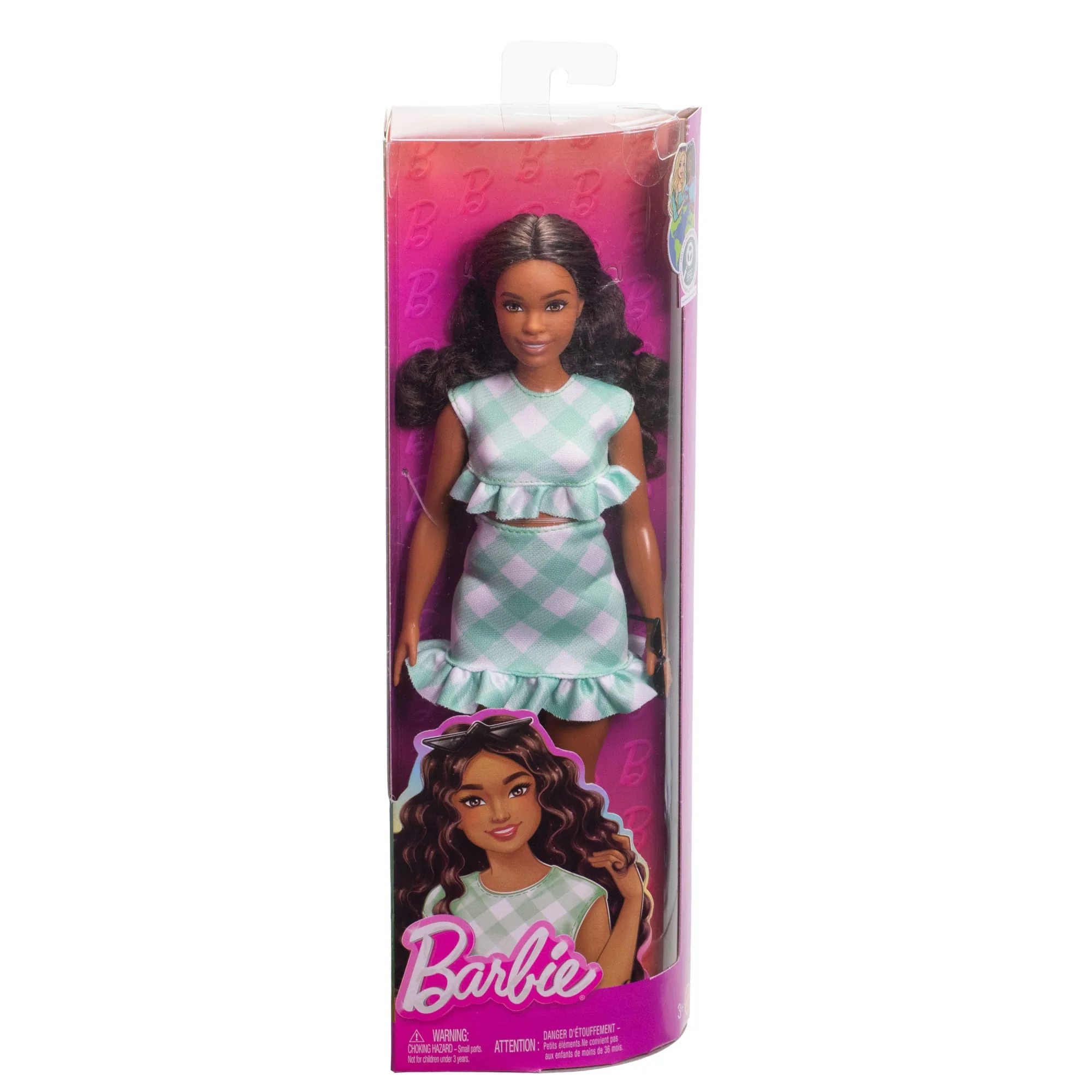 Barbie Fashionistas Lalka #240 Brązowe włosy i sukienka zielona kratka Zabawka 3+ - Image 6