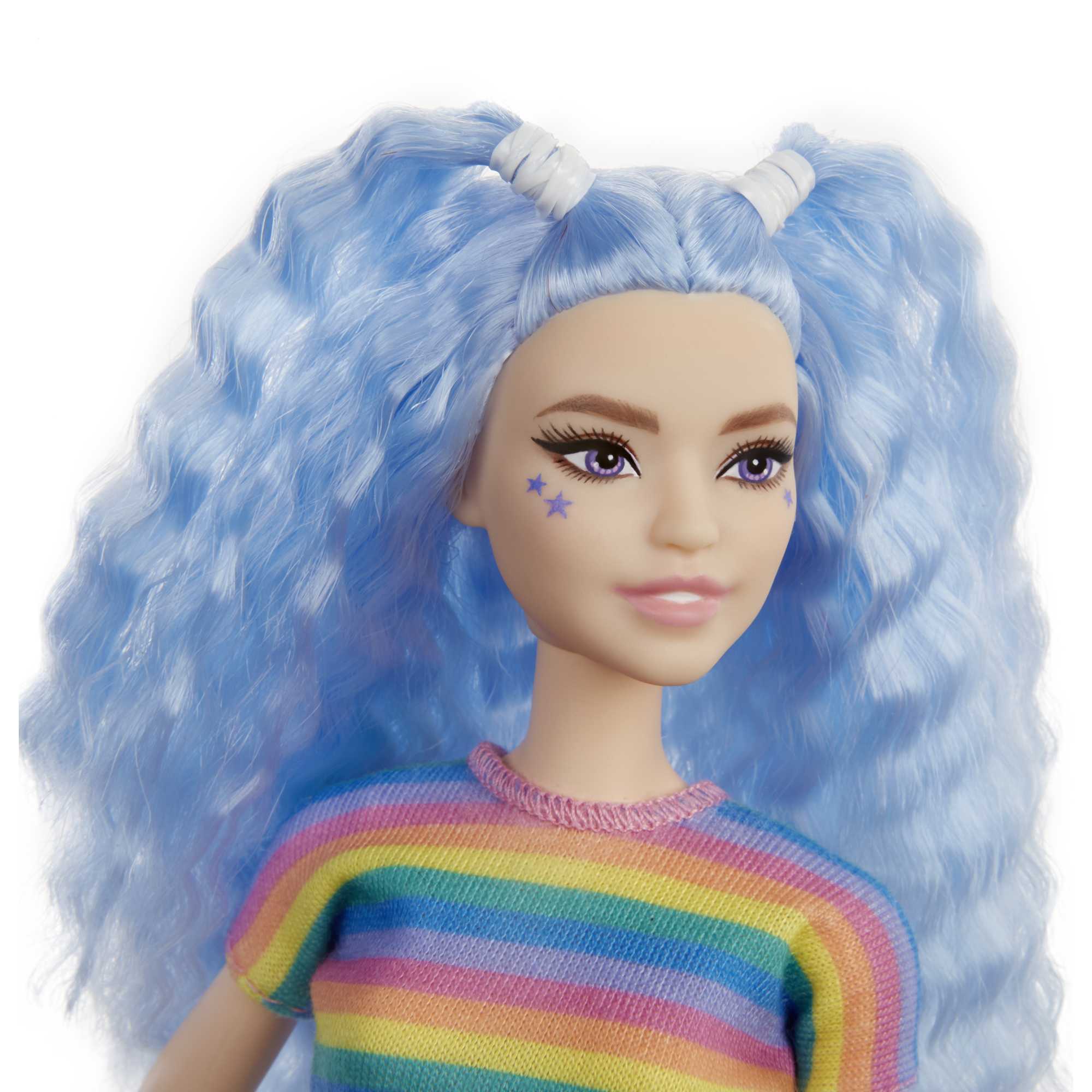 Barbie Fashionistas Puppe (Blaue Haare) Im Regenbogen-Shirt Und Rock - Image 3