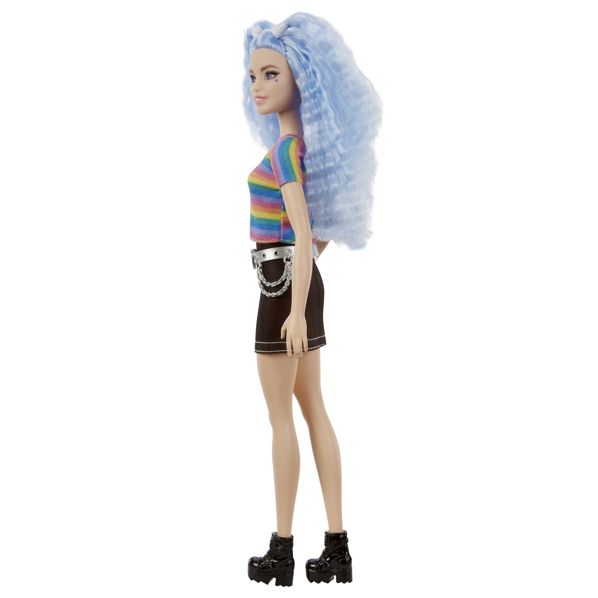 Barbie Fashionistas Puppe (Blaue Haare) Im Regenbogen-Shirt Und Rock - Image 5