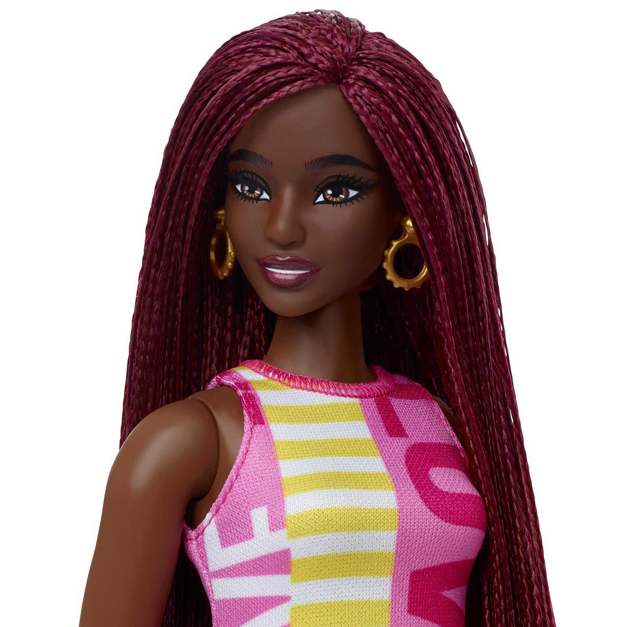 Barbie Fashionistas Puppe Im Ärmellosen Kleid Mit Der Aufschrift Love“, Kurvig, Purpurrote Zöpfe, Für Kinder Von 3 Bis 8 Jahren - Image 3