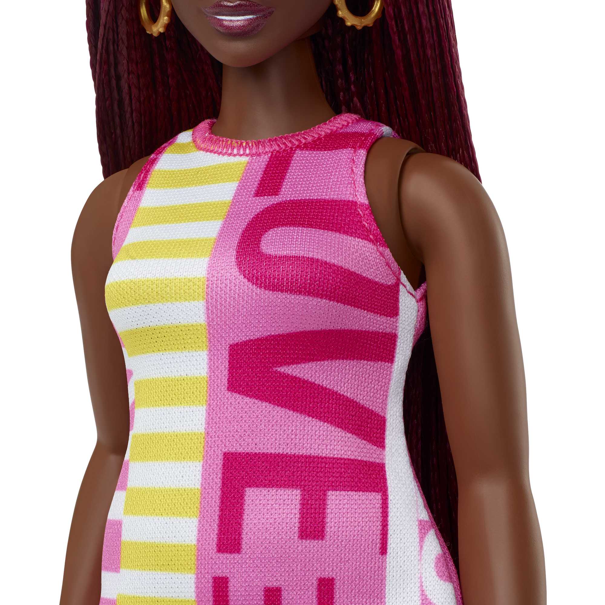 Barbie Fashionistas Puppe Im Ärmellosen Kleid Mit Der Aufschrift Love“, Kurvig, Purpurrote Zöpfe, Für Kinder Von 3 Bis 8 Jahren - Image 4