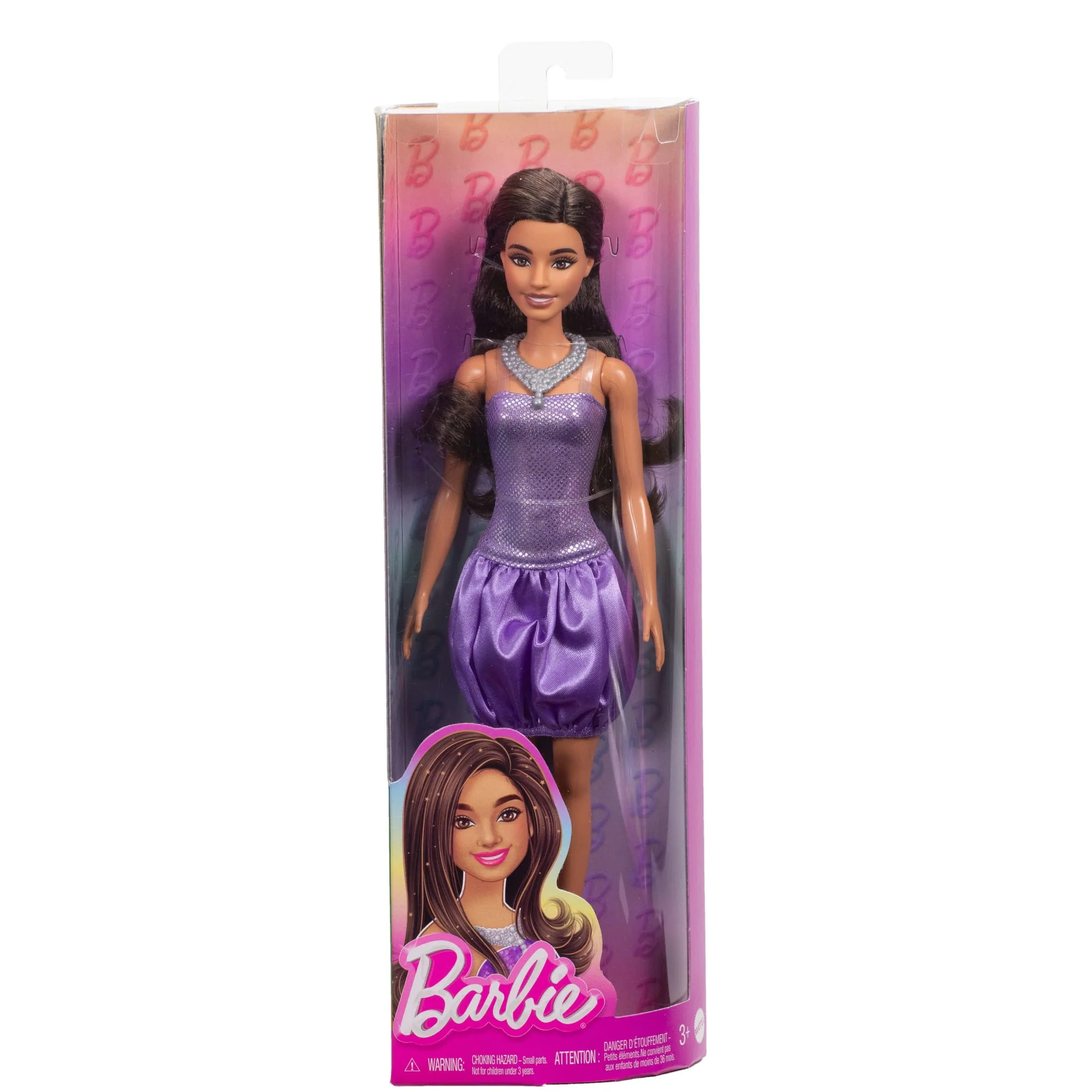 Barbie Fashionistas-Puppe Nr. 234 in Einem Violetten Paillettenkleid Mit Silberschmuck, Braune Haare - Image 6