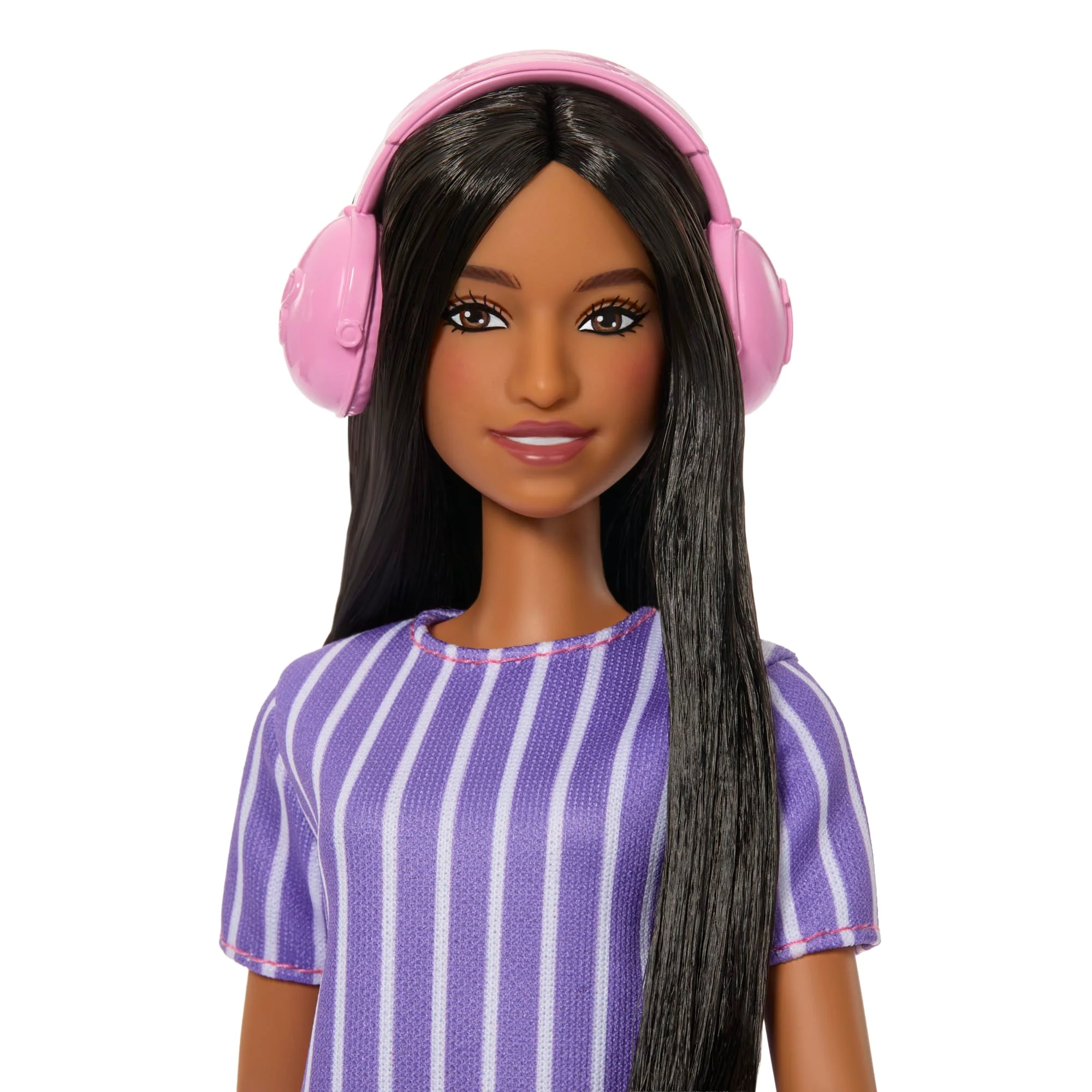 Barbie Fashionistas Puppe Nr. 245 in Lila Gestreiftem Kleid, Autistische Barbie Mit Zubehör - Image 3