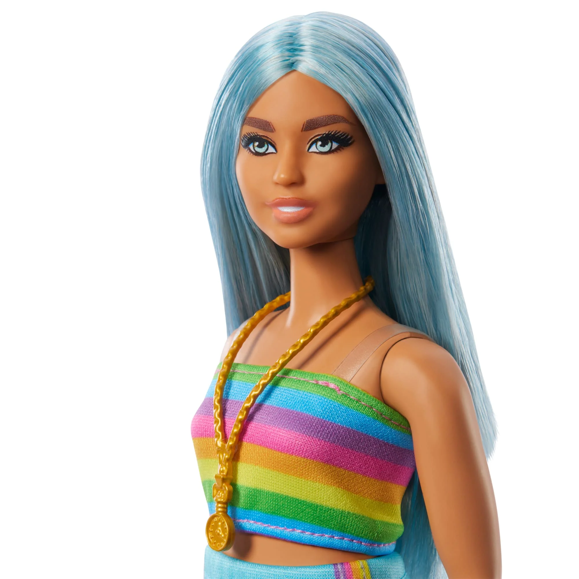 Barbie Fashionistas Puppe Nr. 218 Mit Blauen Haaren, Regenbogenoberteil Und Türkisfarbenem Rock, 65. Jubiläum - Image 3