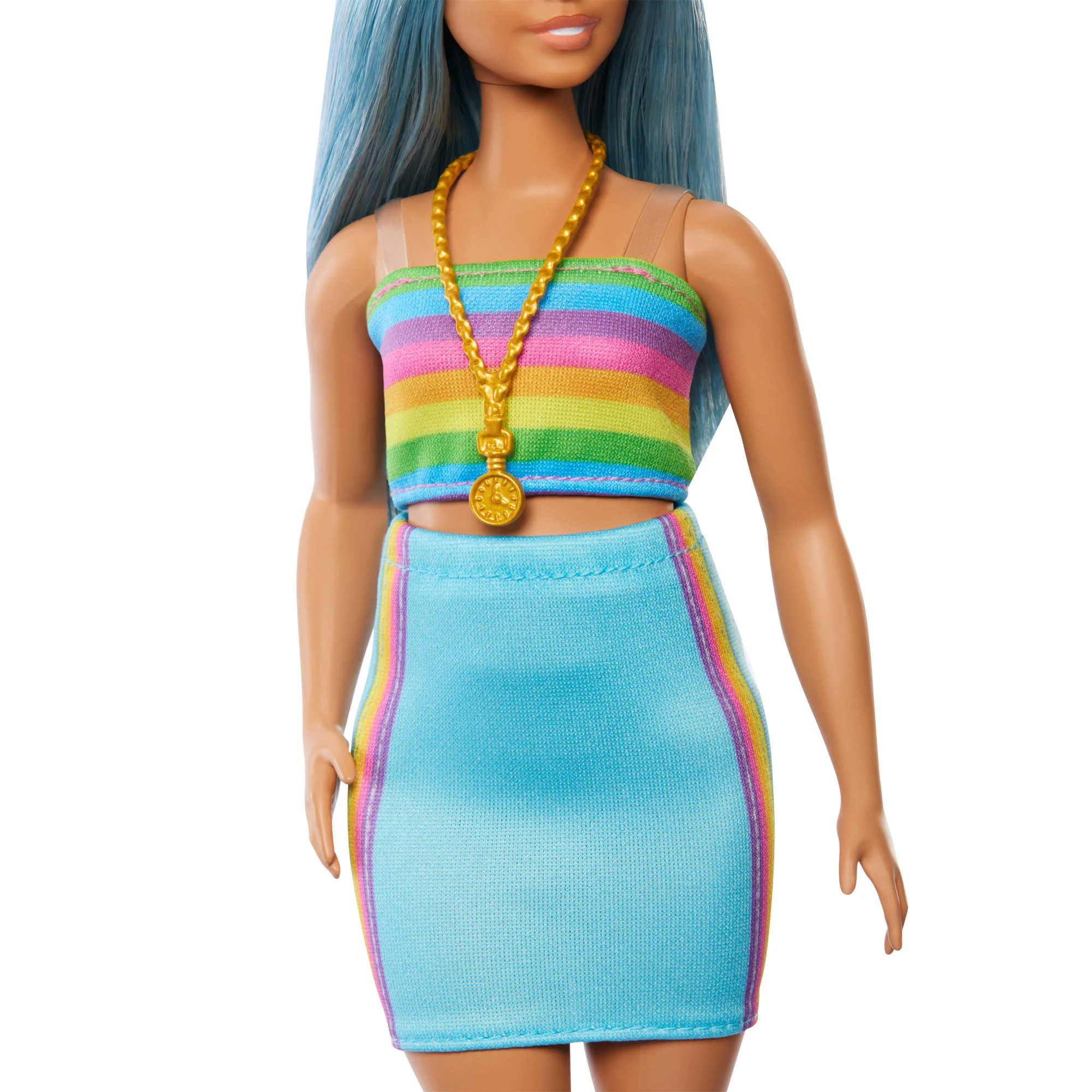 Barbie Fashionistas Puppe Nr. 218 Mit Blauen Haaren, Regenbogenoberteil Und Türkisfarbenem Rock, 65. Jubiläum - Image 5