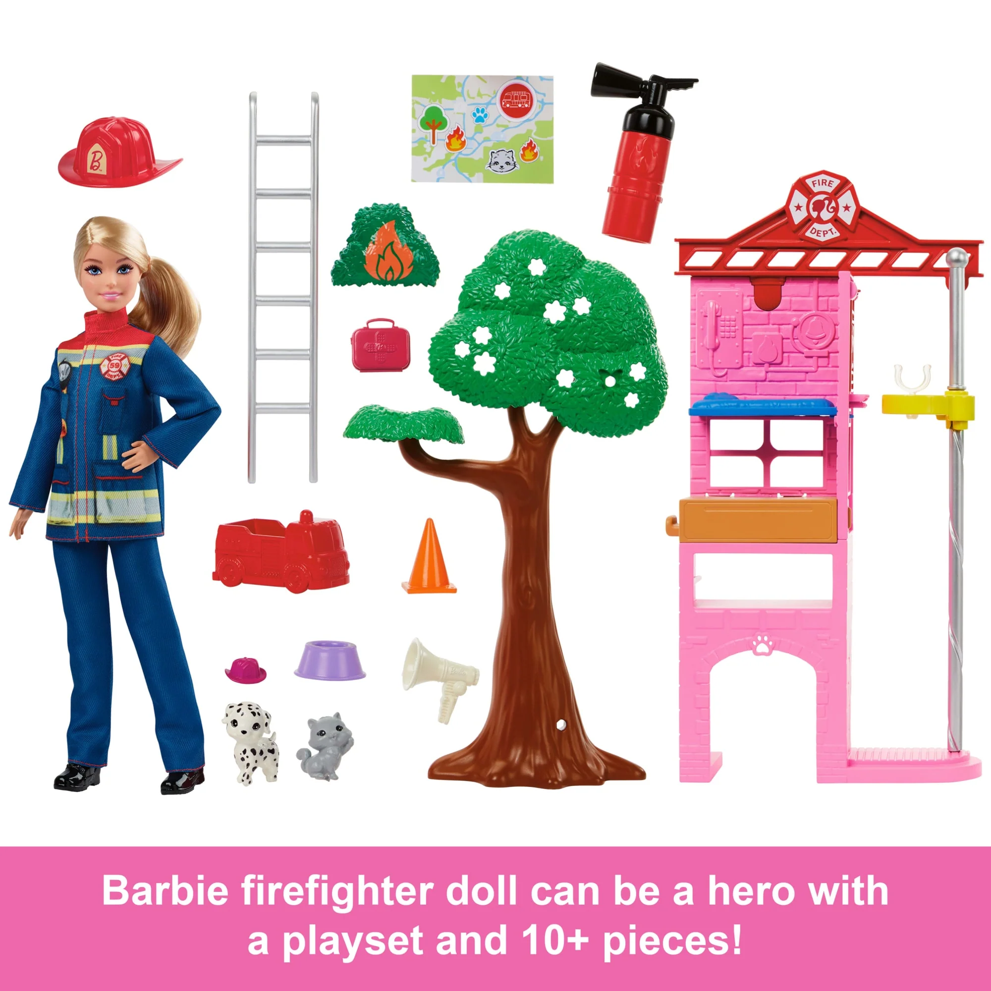 Barbie Firefighter Playset With Blonde Fashion Doll, Fire Station, 2 Pets & 10+ Accessories - Image 3