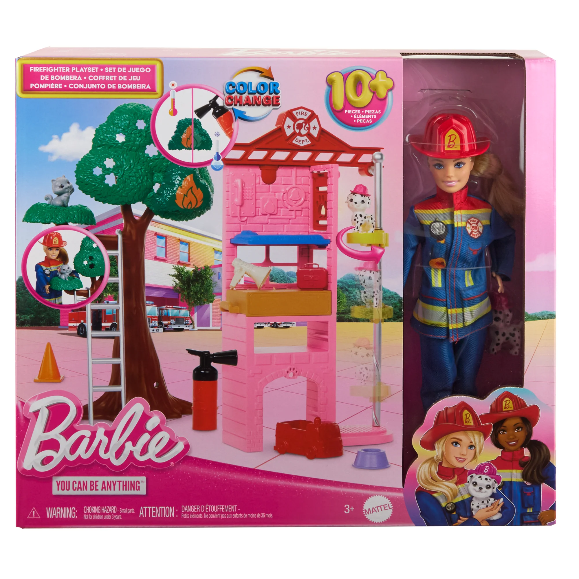 Barbie Firefighter Playset With Blonde Fashion Doll, Fire Station, 2 Pets & 10+ Accessories - Image 6