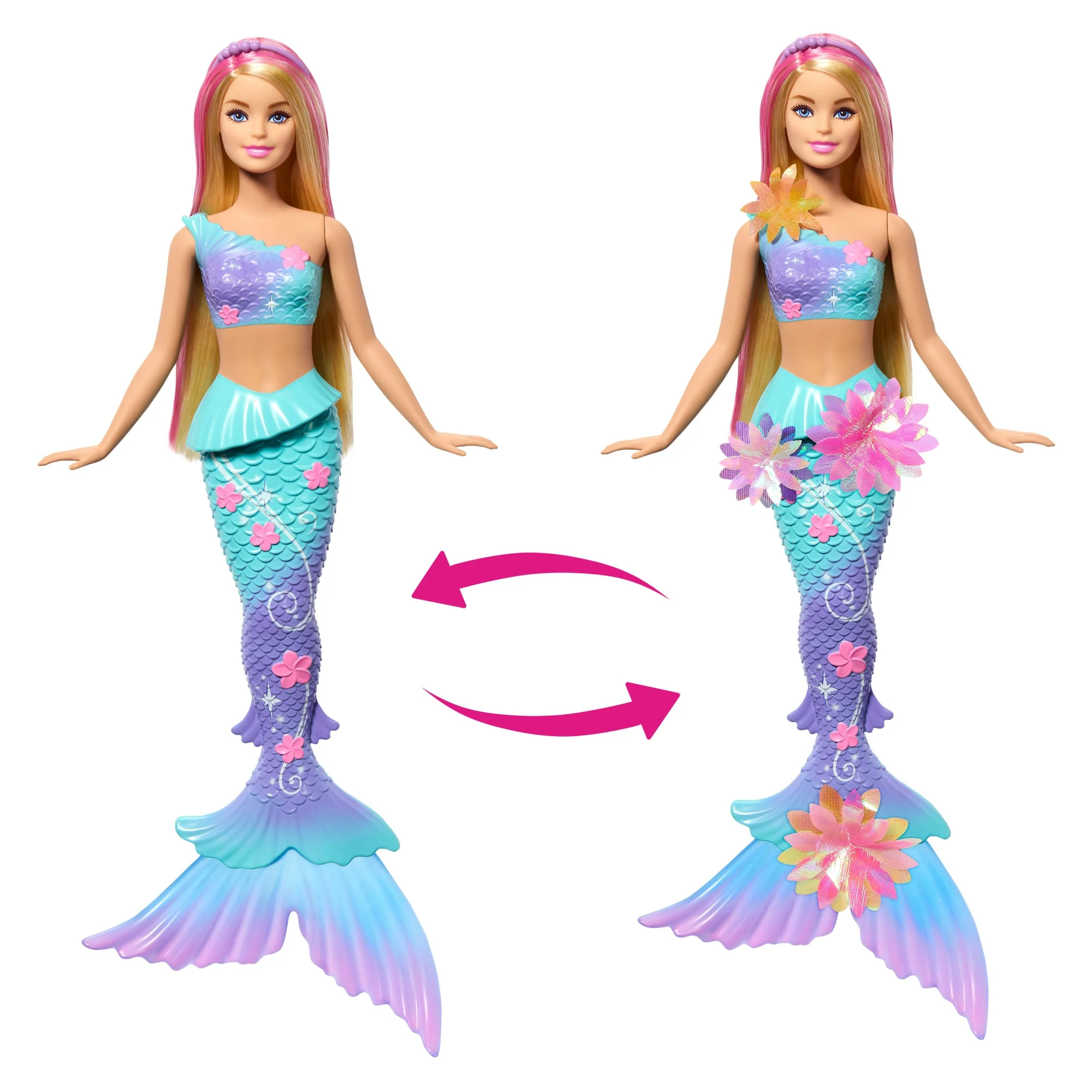 Barbie Flower Magic Meerjungfrauen-Spielzeugpuppe Mit Magischer Überraschungsblüte Und Perlenbesetztem Haarreif - Image 4