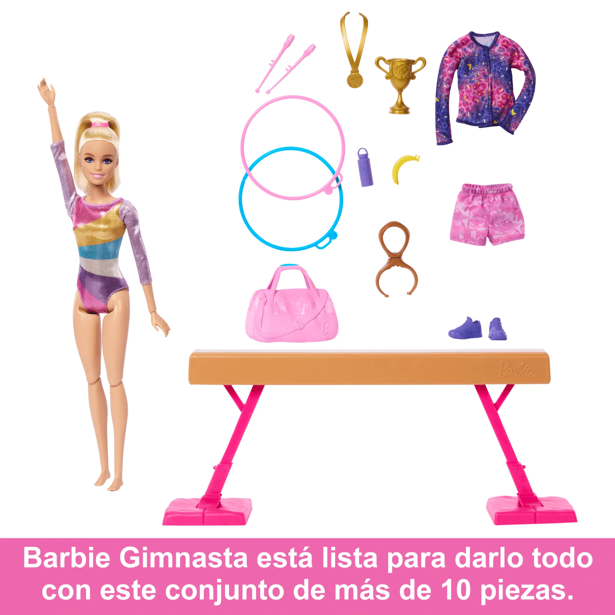 Conjunto De Juego Barbie Gimnasta Con Muñeca De Moda Rubia, Barra De Equilibrio, Más De 10 Accesorios Y Función De Volteretas - Image 2