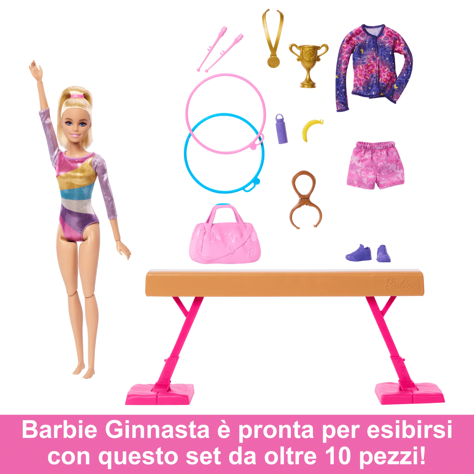 Barbie Ginnastica Artistica, Playset Con Bambola Bionda, Trave, Più Di 10 Accessori E Funzione Flip - Image 2