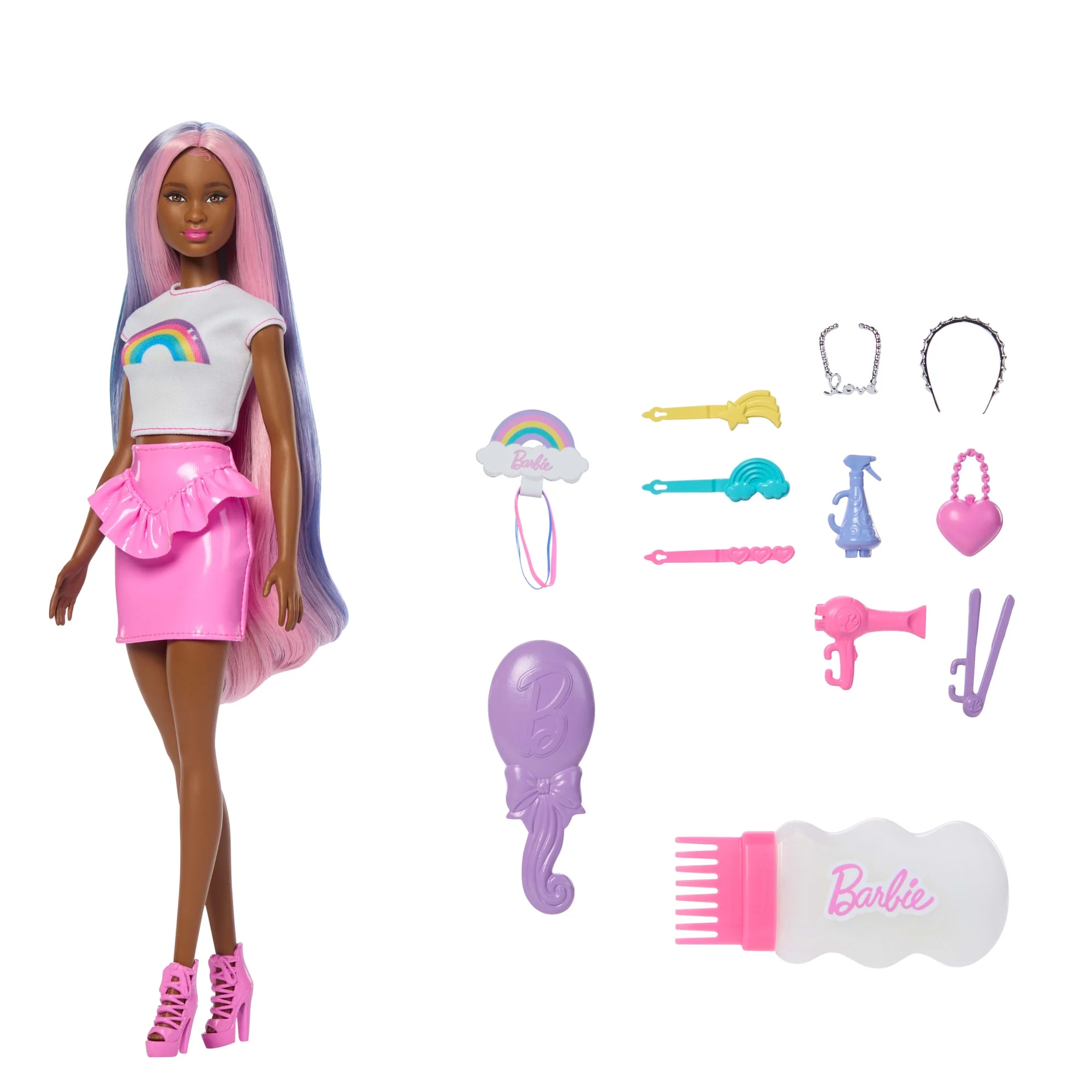 Ekstra Uzun Saçlı Barbie Gökkuşağı Saçlar Bebekleri, 12 Saç Şekillendirme Aksesuarı - Image 3