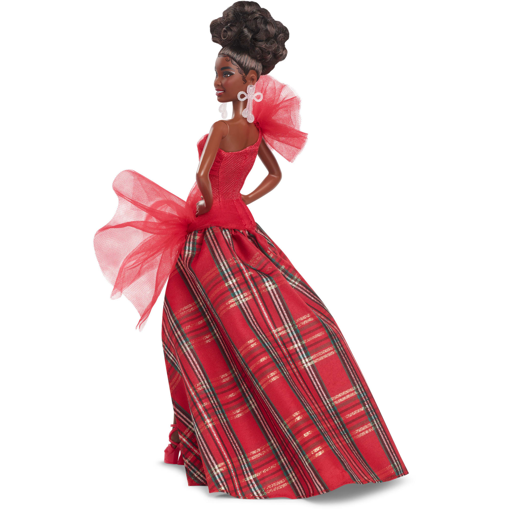 Barbie Poupée Barbie Joyeux Noël 2024 Poupée De Collection Aux Cheveux Noirs Avec Robe À Carreaux Dans Un Emballage À Exposer - Image 5