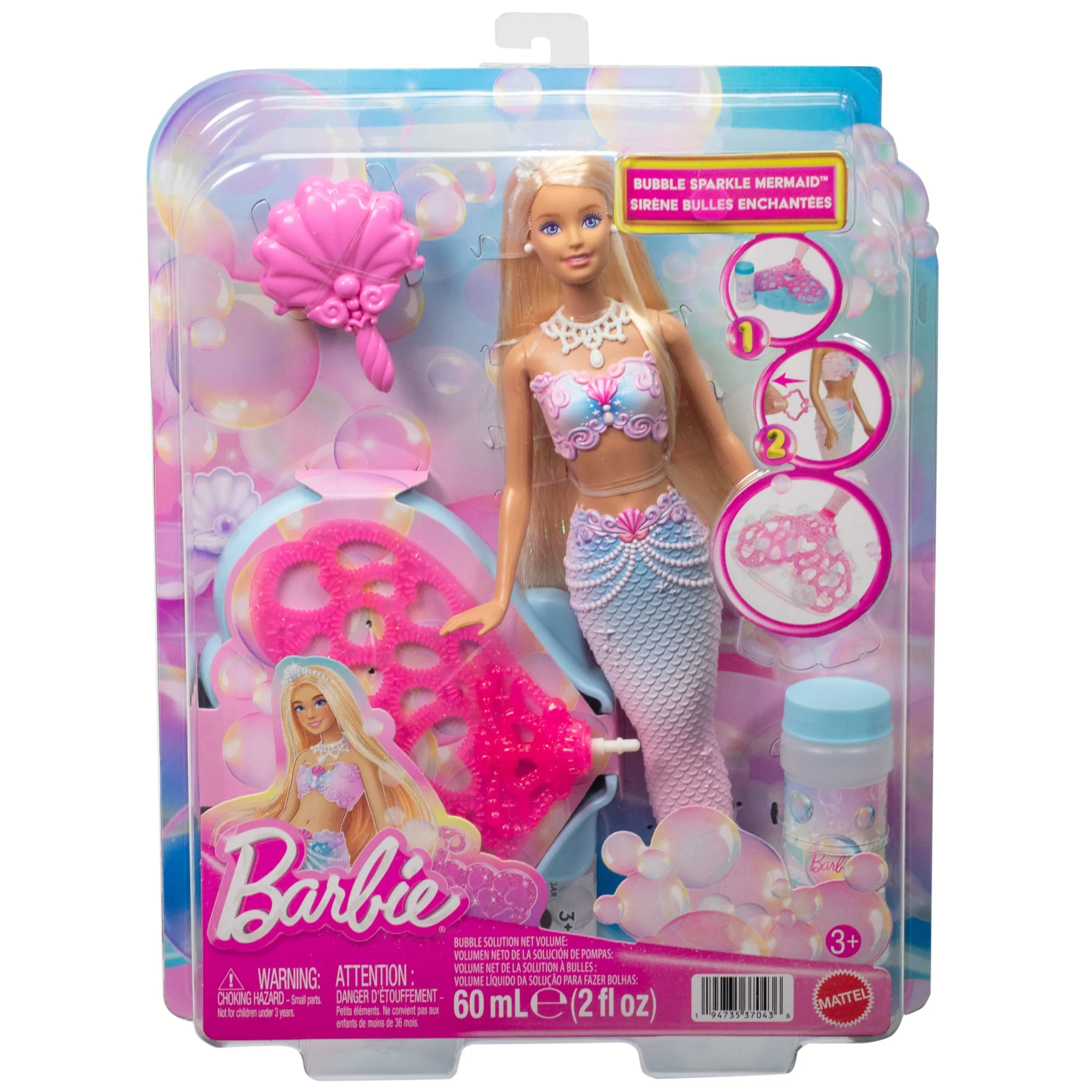 Barbie Bąbelkowa syrenka Magiczne bańki Lalka i akcesoria, w tym płyn do baniek Zestaw Zabawka dla dzieci 3+ - Image 6