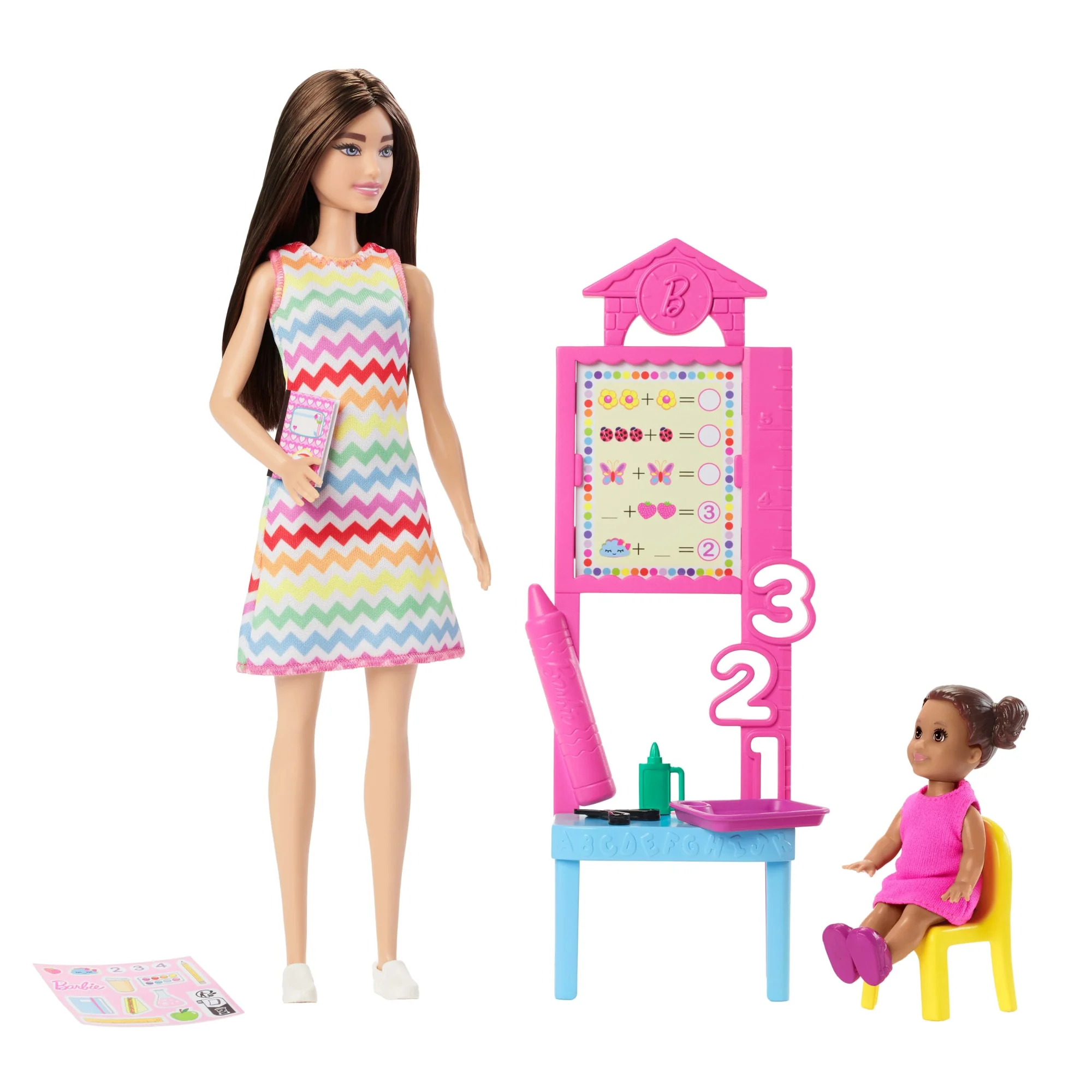 Conjunto Barbie Maestra Con Muñeca De Moda Morena, 1 Muñeca De Niña Y Accesorios De Enseñanza