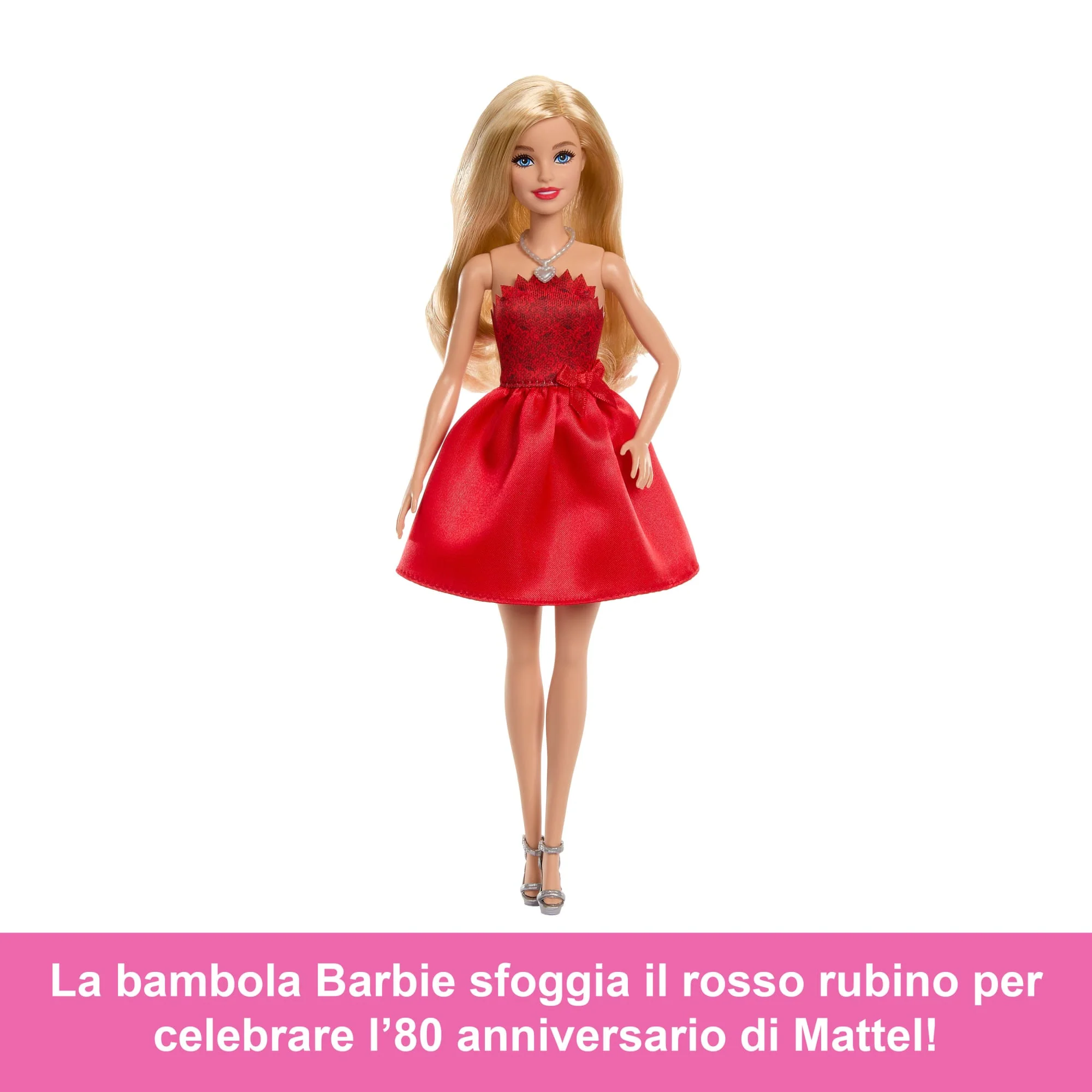 Barbie Mattel 80 Anniversario, Celebrazione in Rosso Rubino, Bambola Alla Moda Che Indossa Un Abito Rosso Con Accessori - Image 2