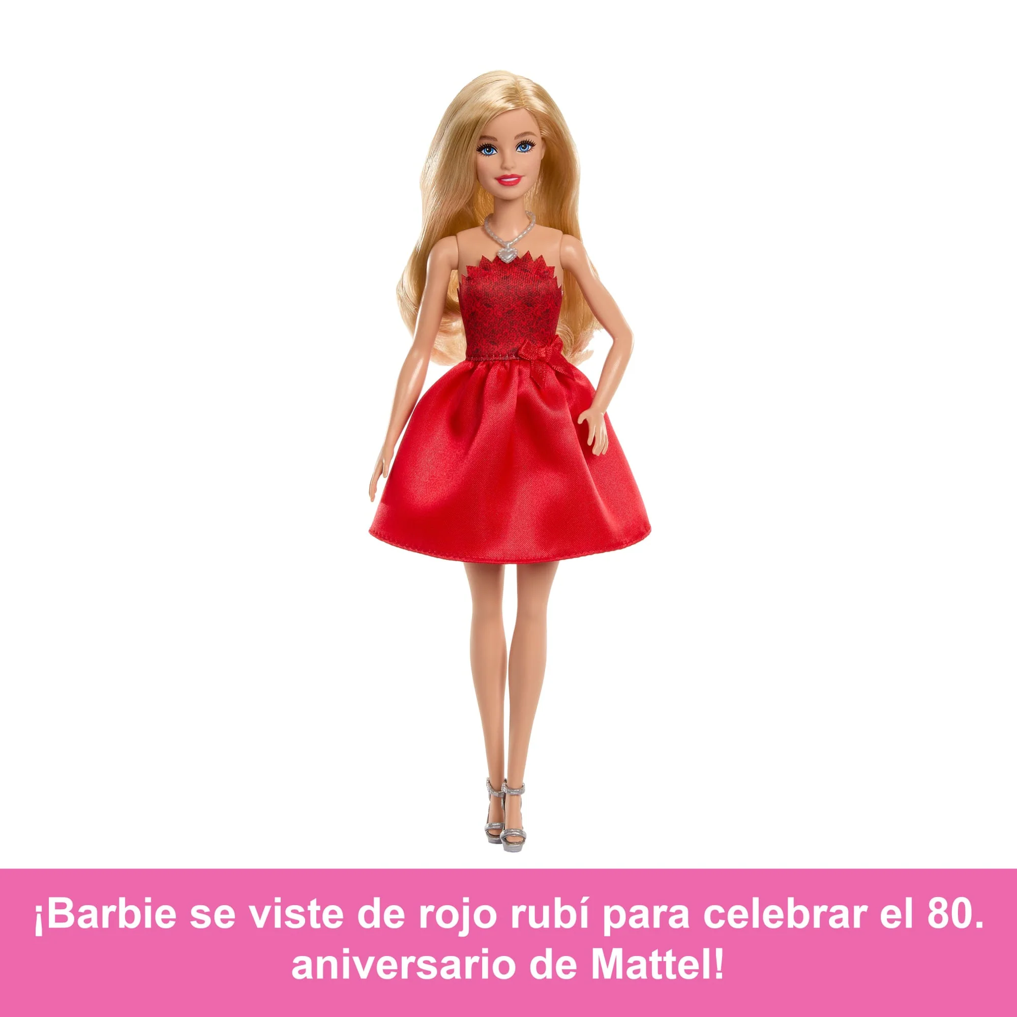 Muñeca De Moda De Celebración Barbie Mattel 80 Aniversario Con Vestido Rojo Rubí Y Accesorios - Image 2