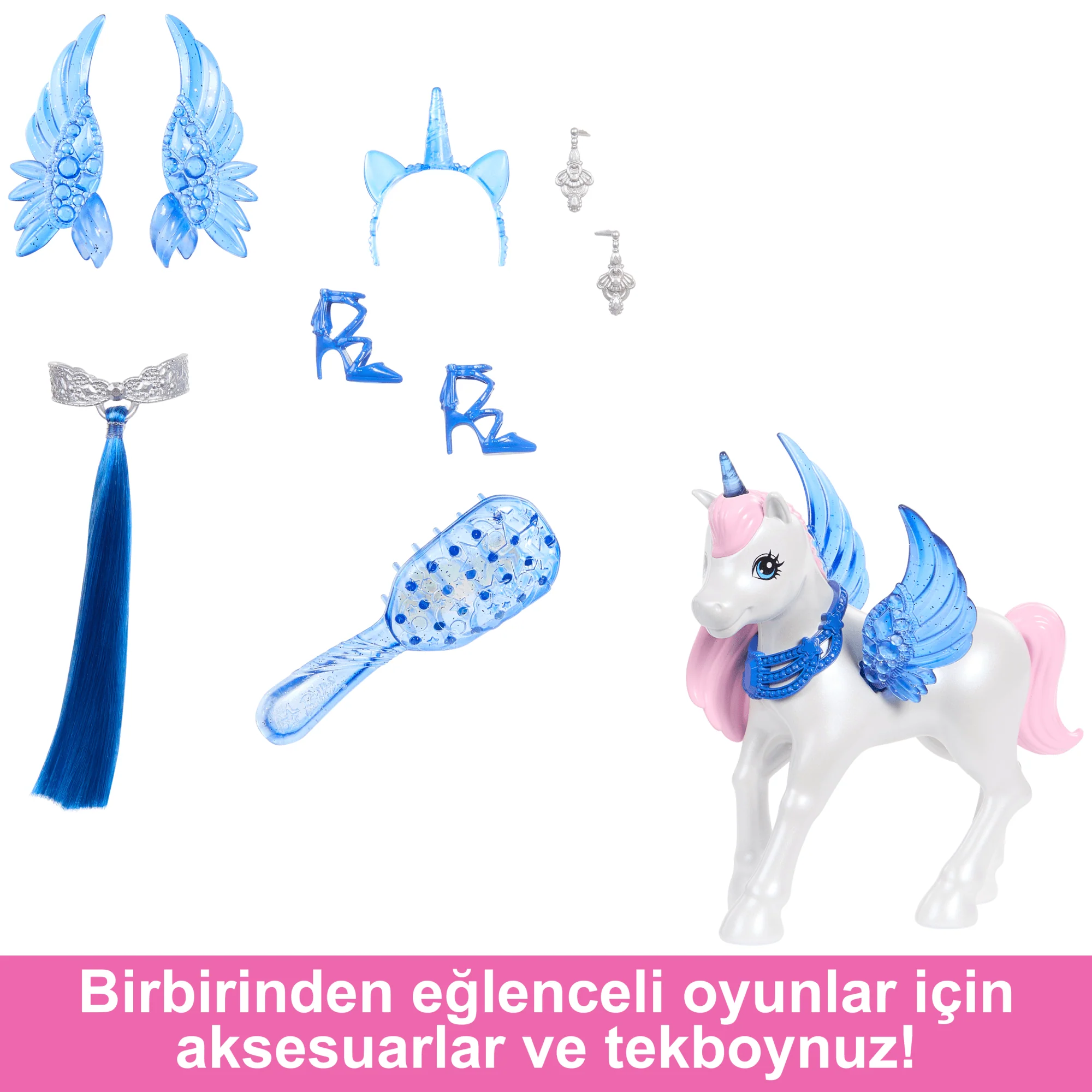 Barbie, 65. Yıla Özel, Mavi Saçlı, Pembe Elbiseli Bebek Ile Hayvan Dostu Kanatlı Tekboynuz - Image 5