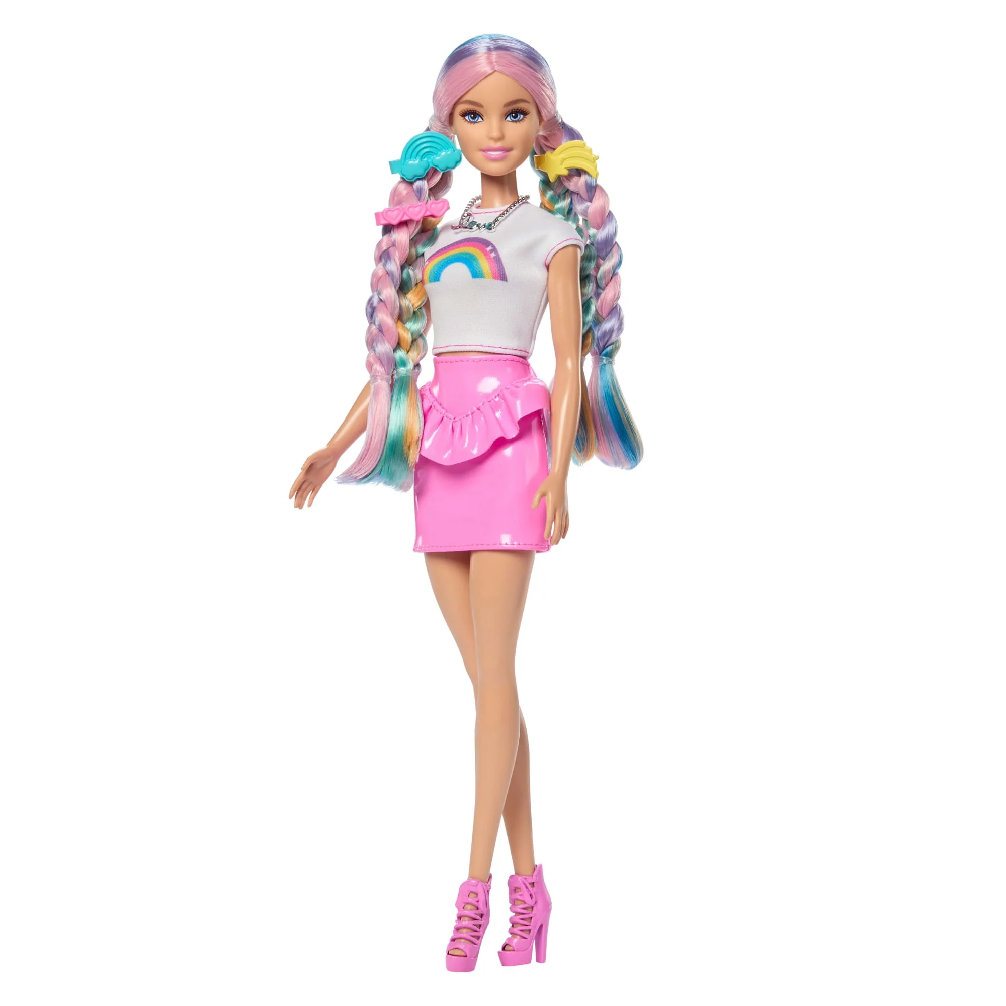 Muñeca Barbie Mechas Arcoíris Con Melena Extralarga Y 12 Accesorios Para Peinarla.