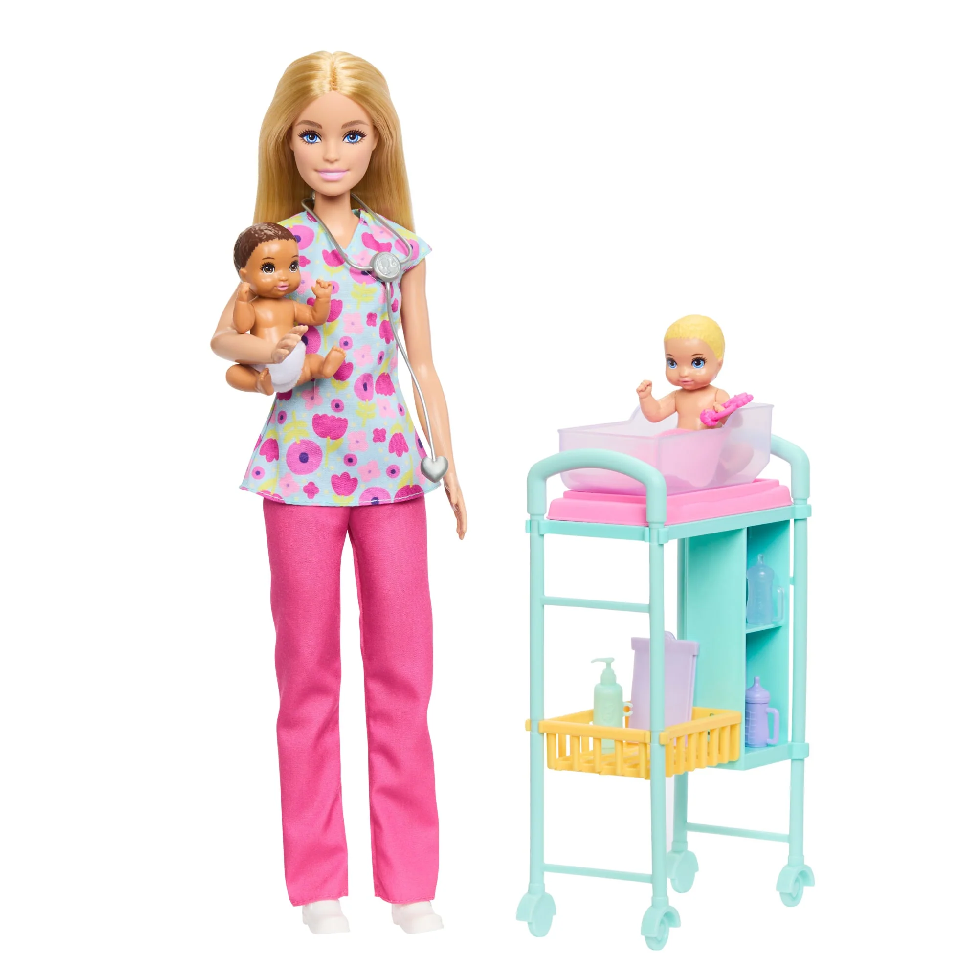 Barbie Métiers-Coffret Barbie Pédiatre-Poupée Blonde Et 2 Poupées Bébés