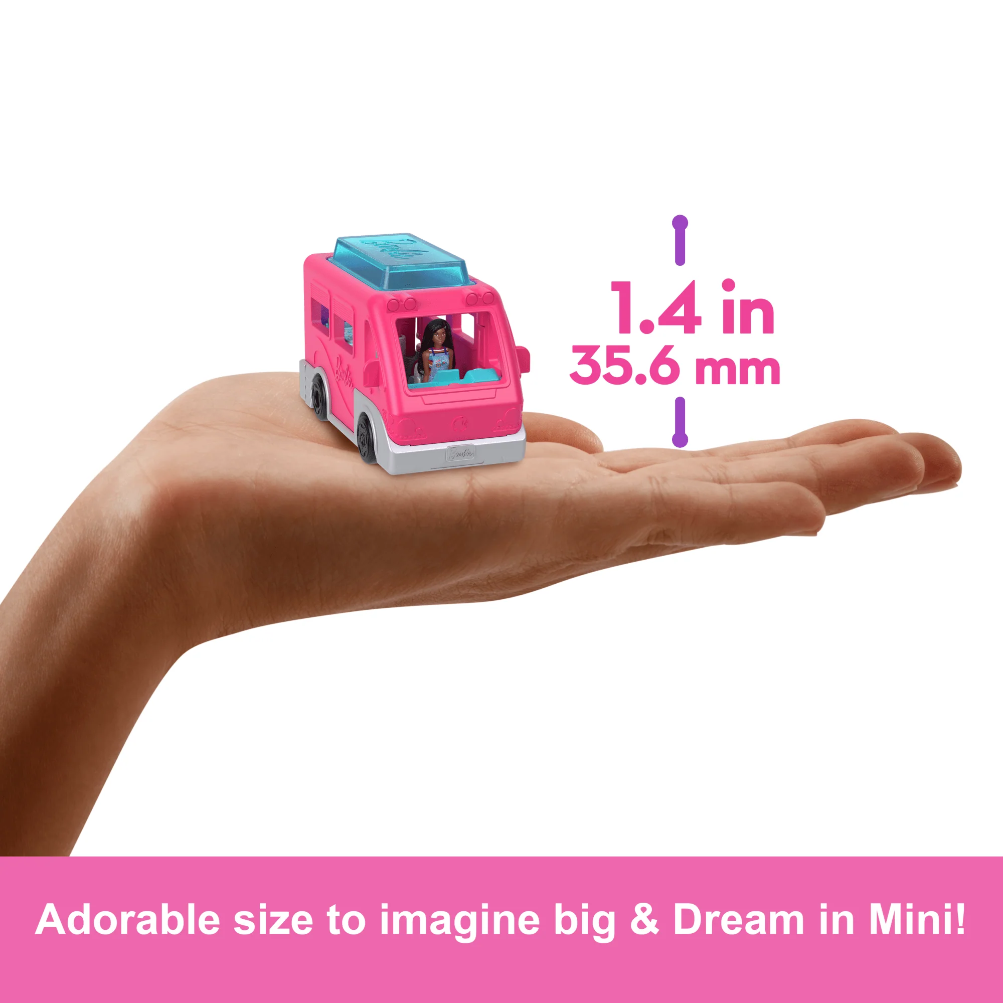 Barbie Mini Barbieland Doll & Vehicle Set With 1.5-Inch Doll & Dreamcamper With Color-Change Pool - Image 3