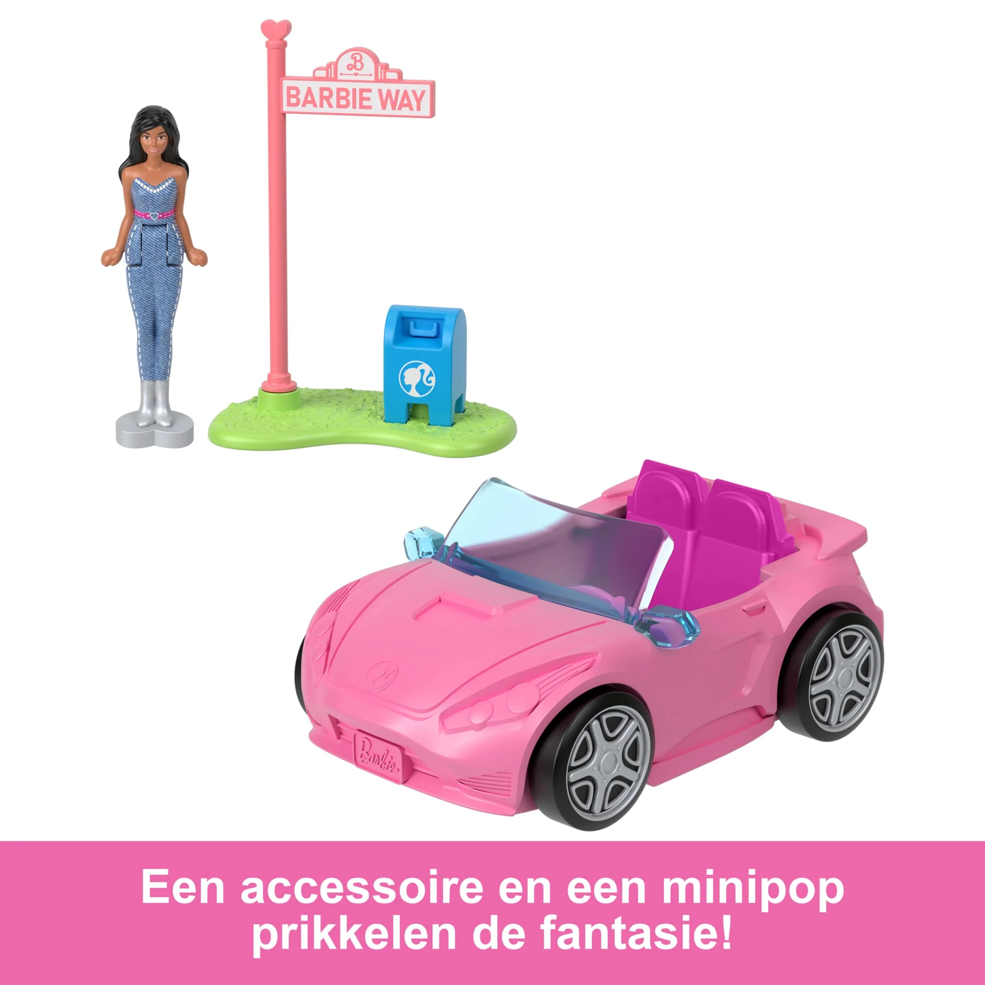 Barbie Mini Barbieland Set Met Pop En Voertuig, Pop (Bijna 4 Cm) En Cabriolet Met Kleurverandering - Image 5